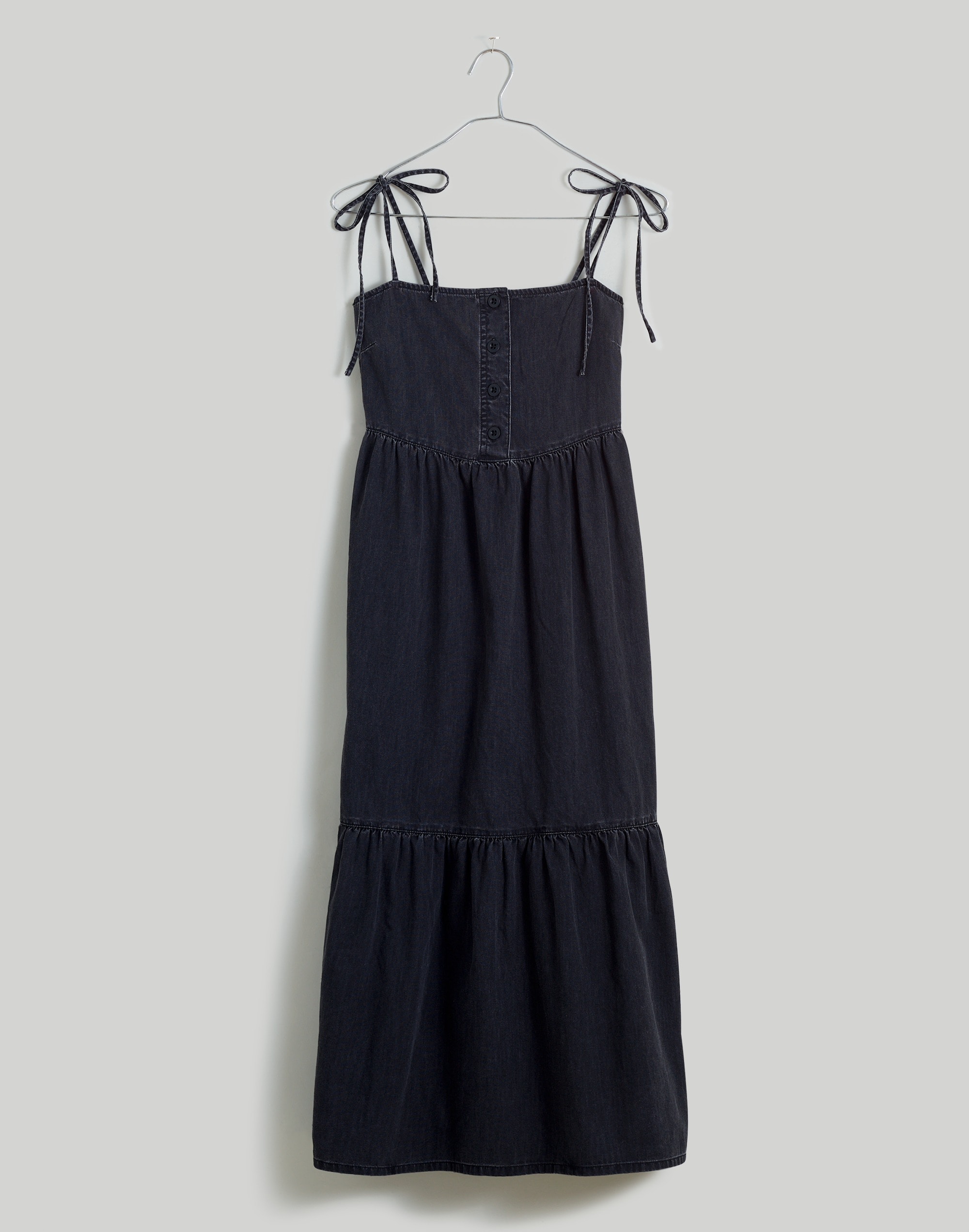 Denim Tiered Midi Dress in Lunar Wash