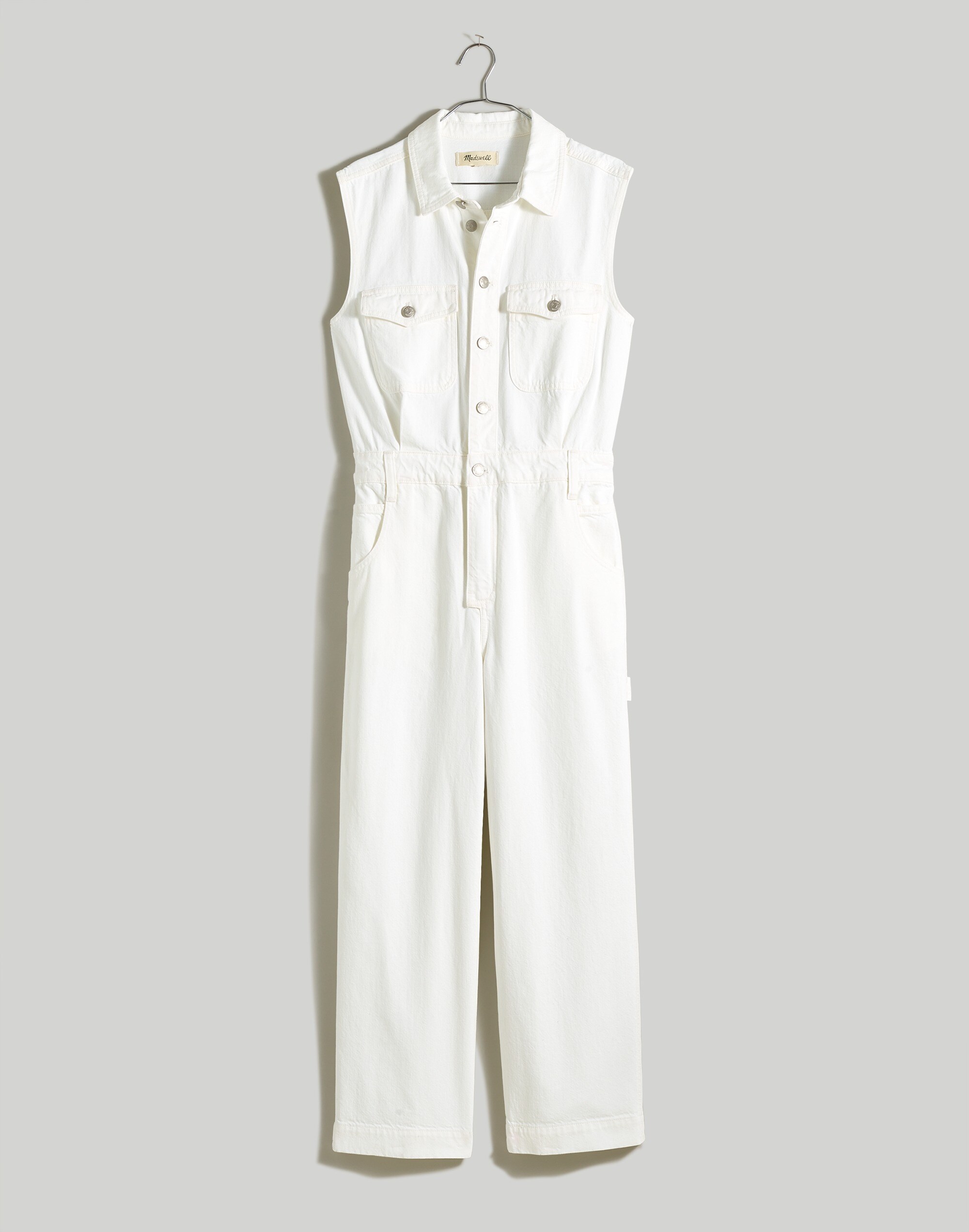 Denim Sleeveless Carpenter Jumpsuit in Tile While