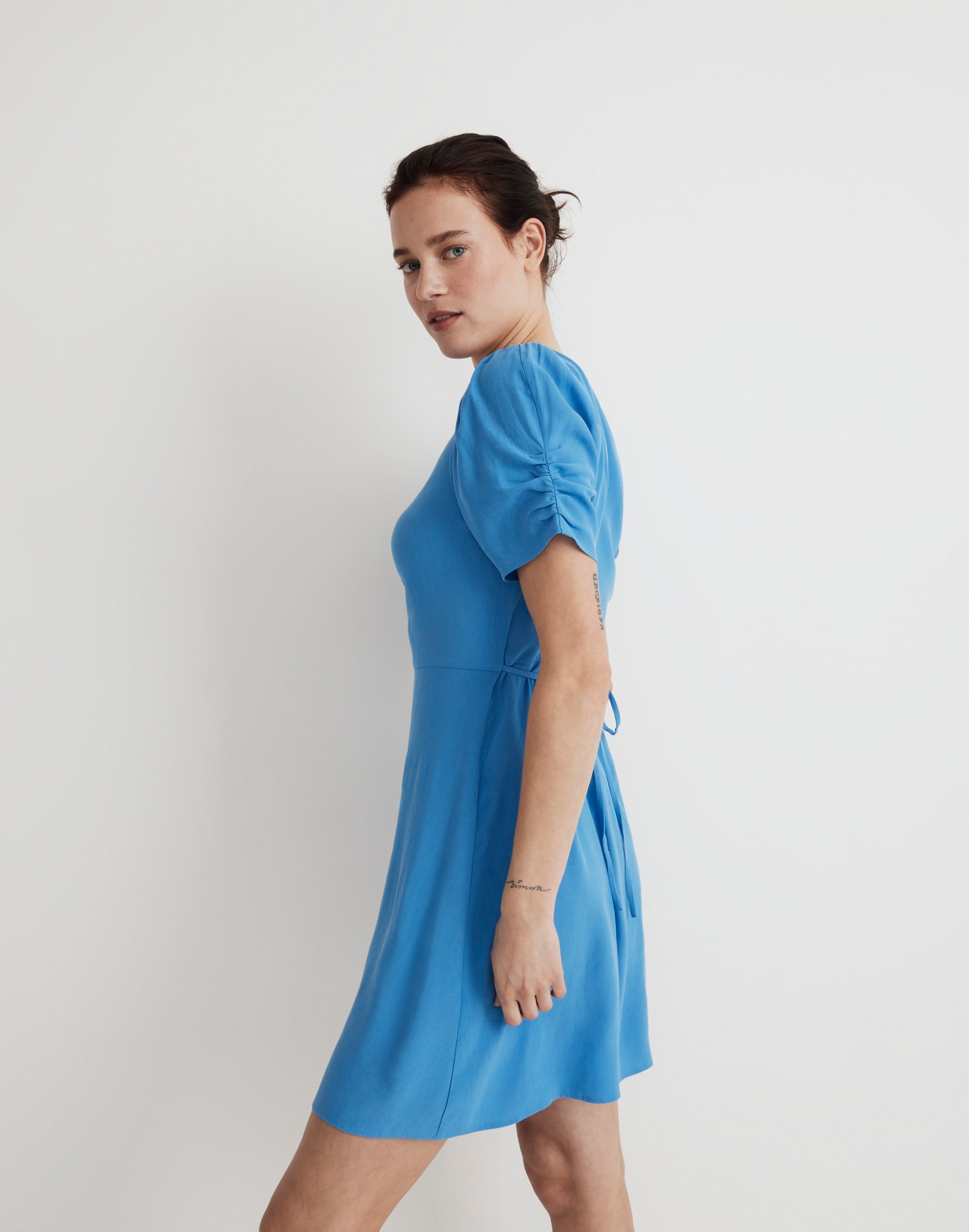 V-Neck Button-Front Mini Dress