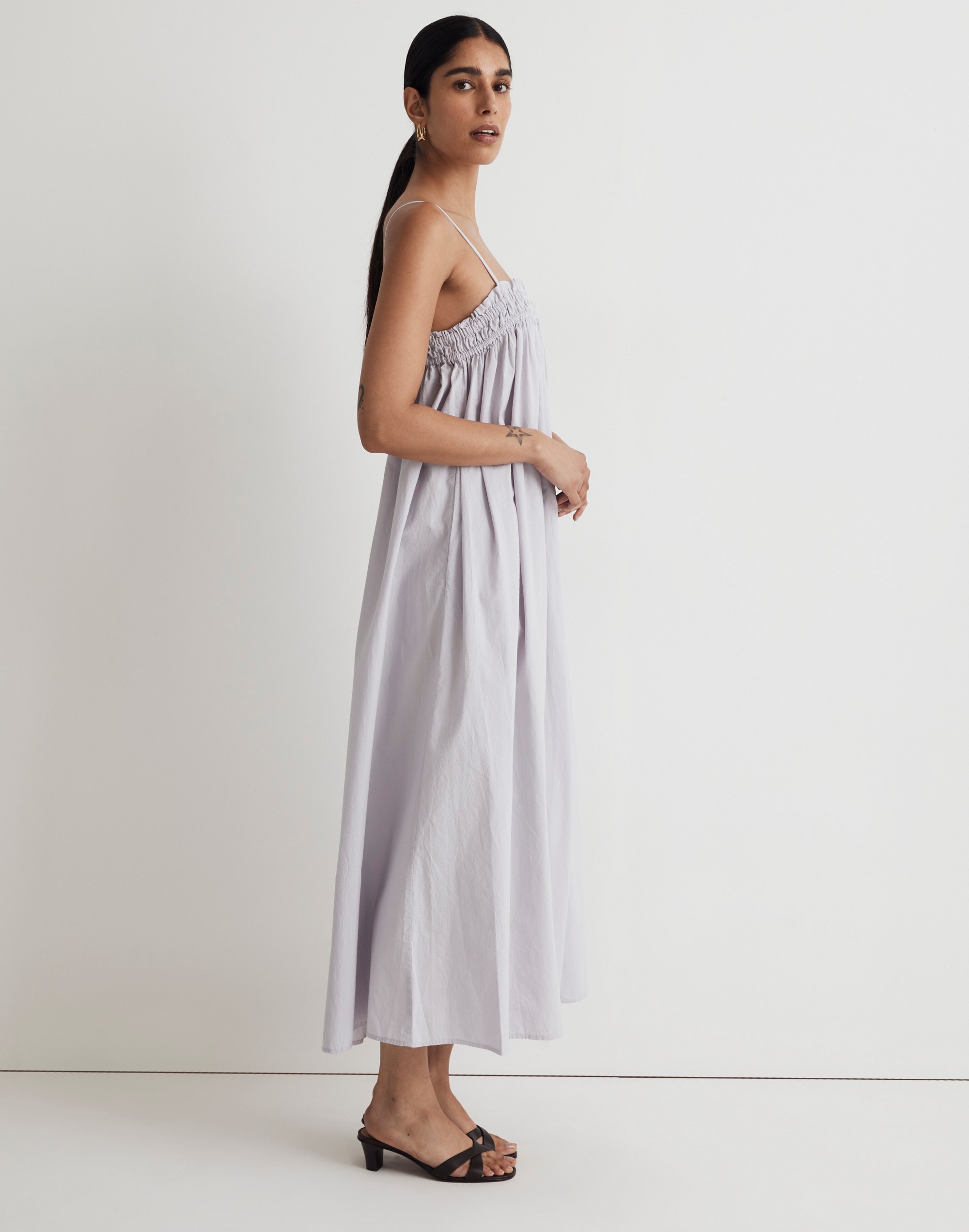 Poplin Ruffle A-Line Midi Dress