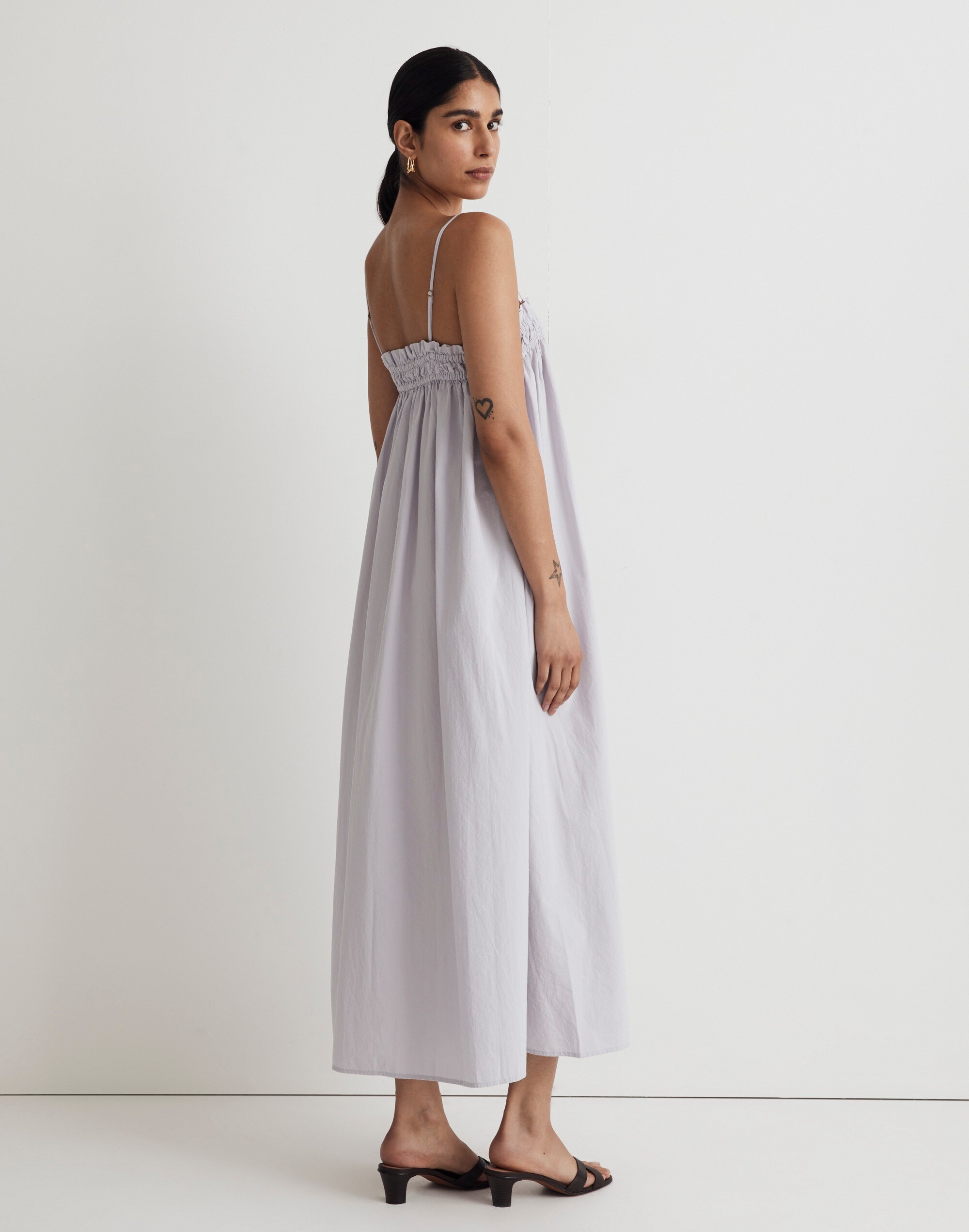 Poplin Ruffle A-Line Midi Dress
