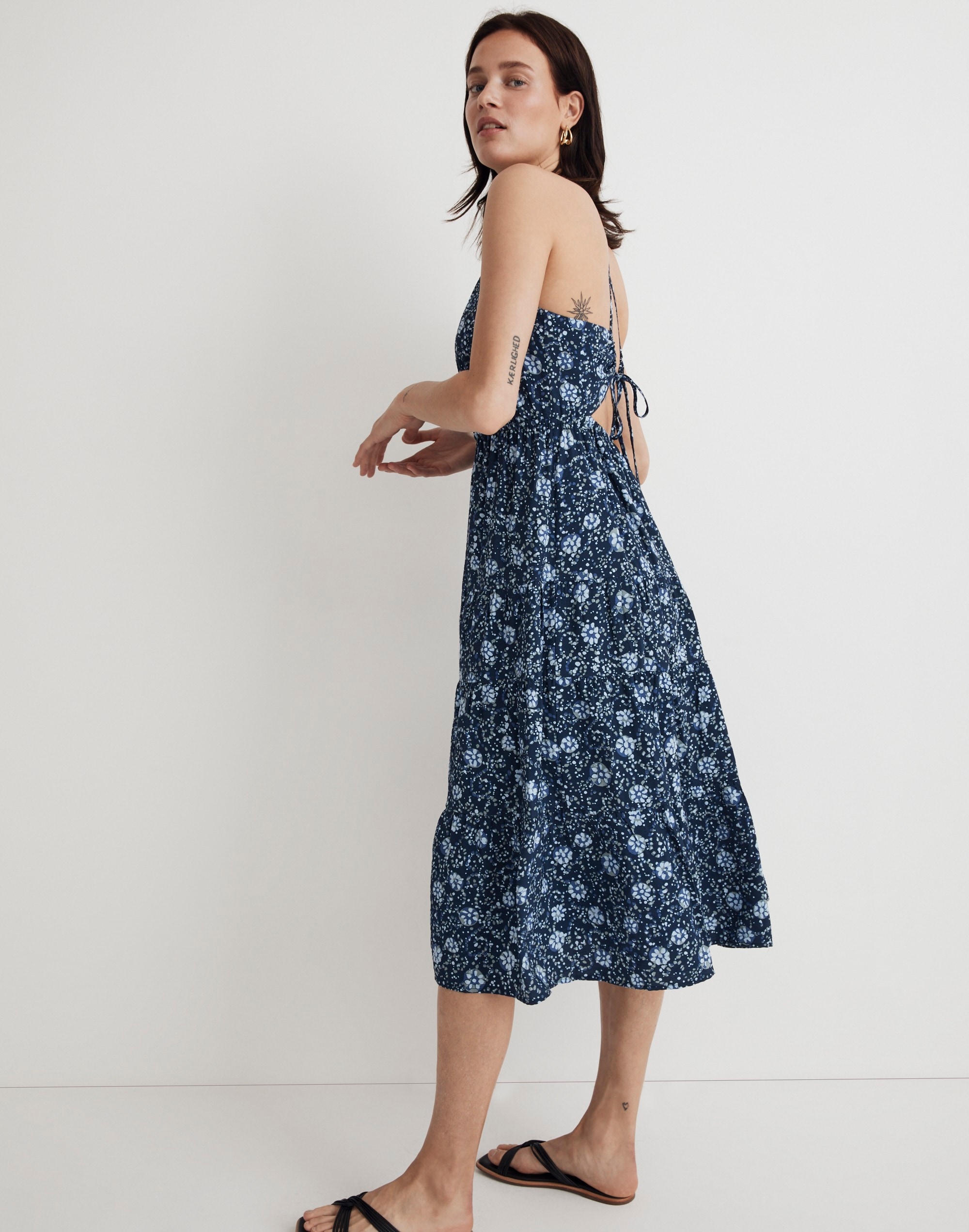 Cross-Back Halter Midi Dress in Vineyard Medallion