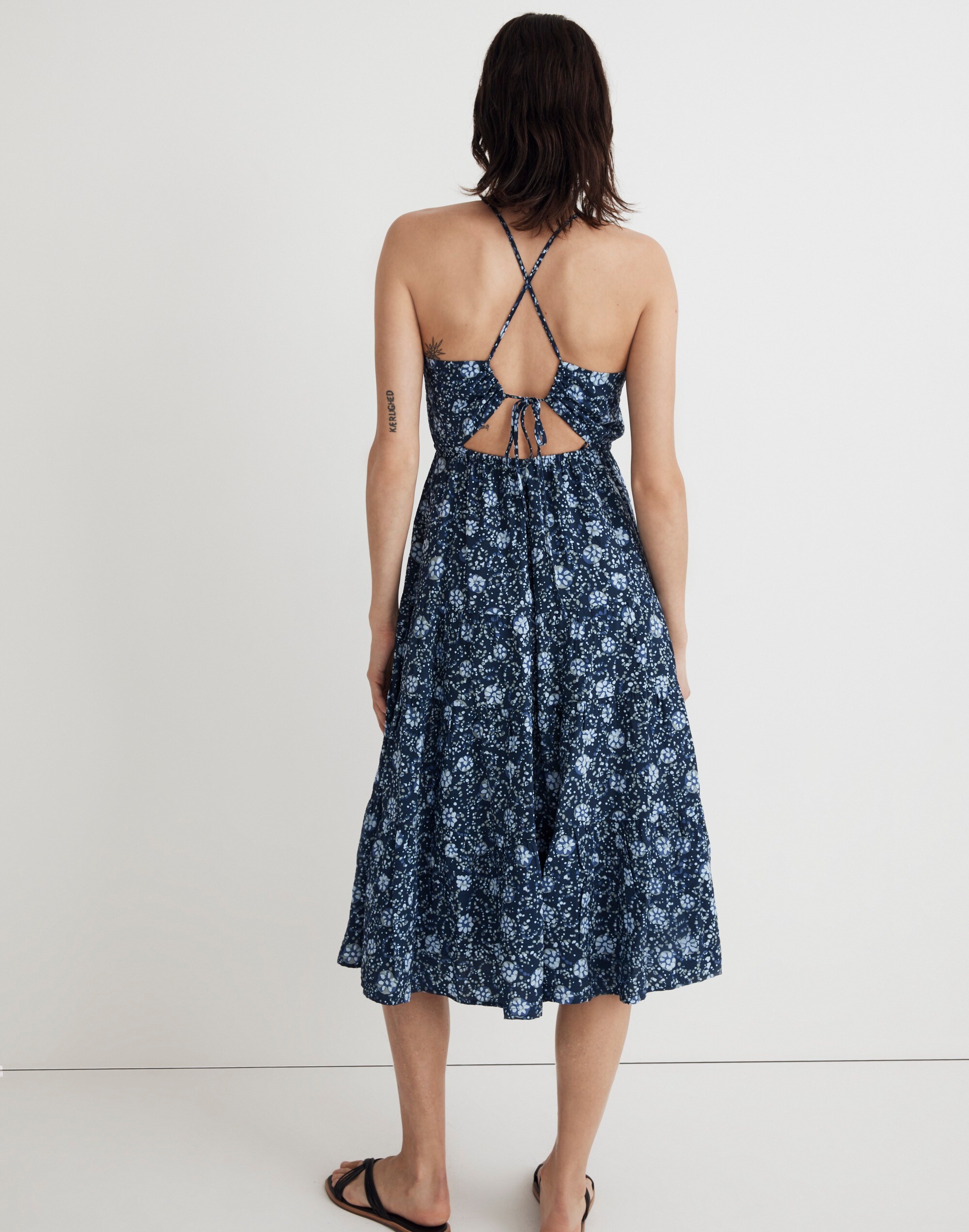 Cross-Back Halter Midi Dress in Vineyard Medallion