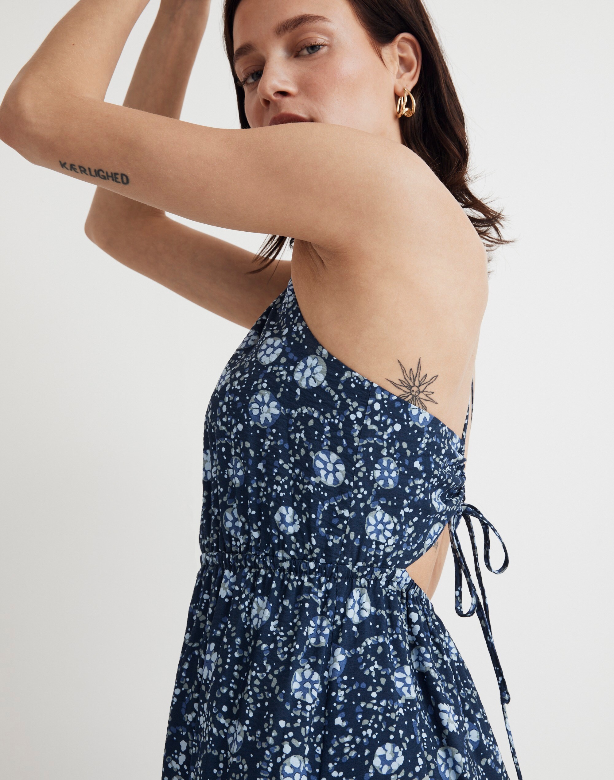 Cross-Back Halter Midi Dress in Vineyard Medallion