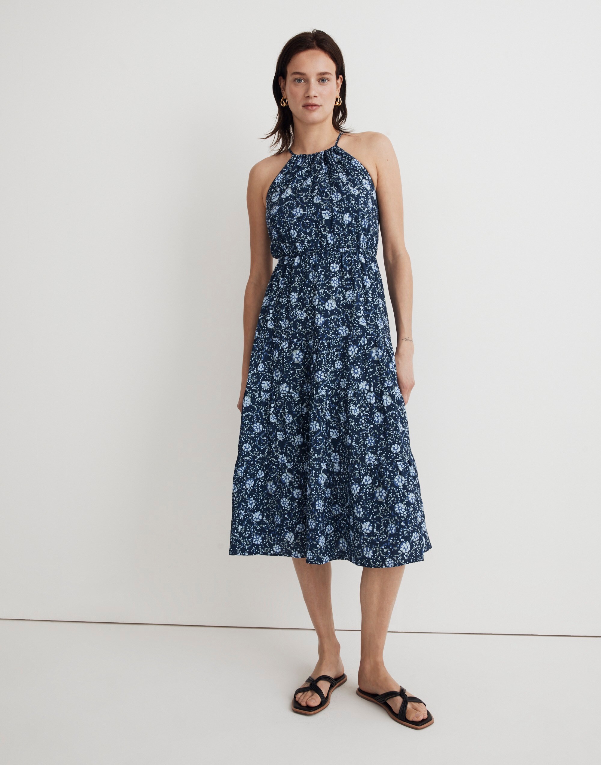 Cross-Back Halter Midi Dress in Vineyard Medallion