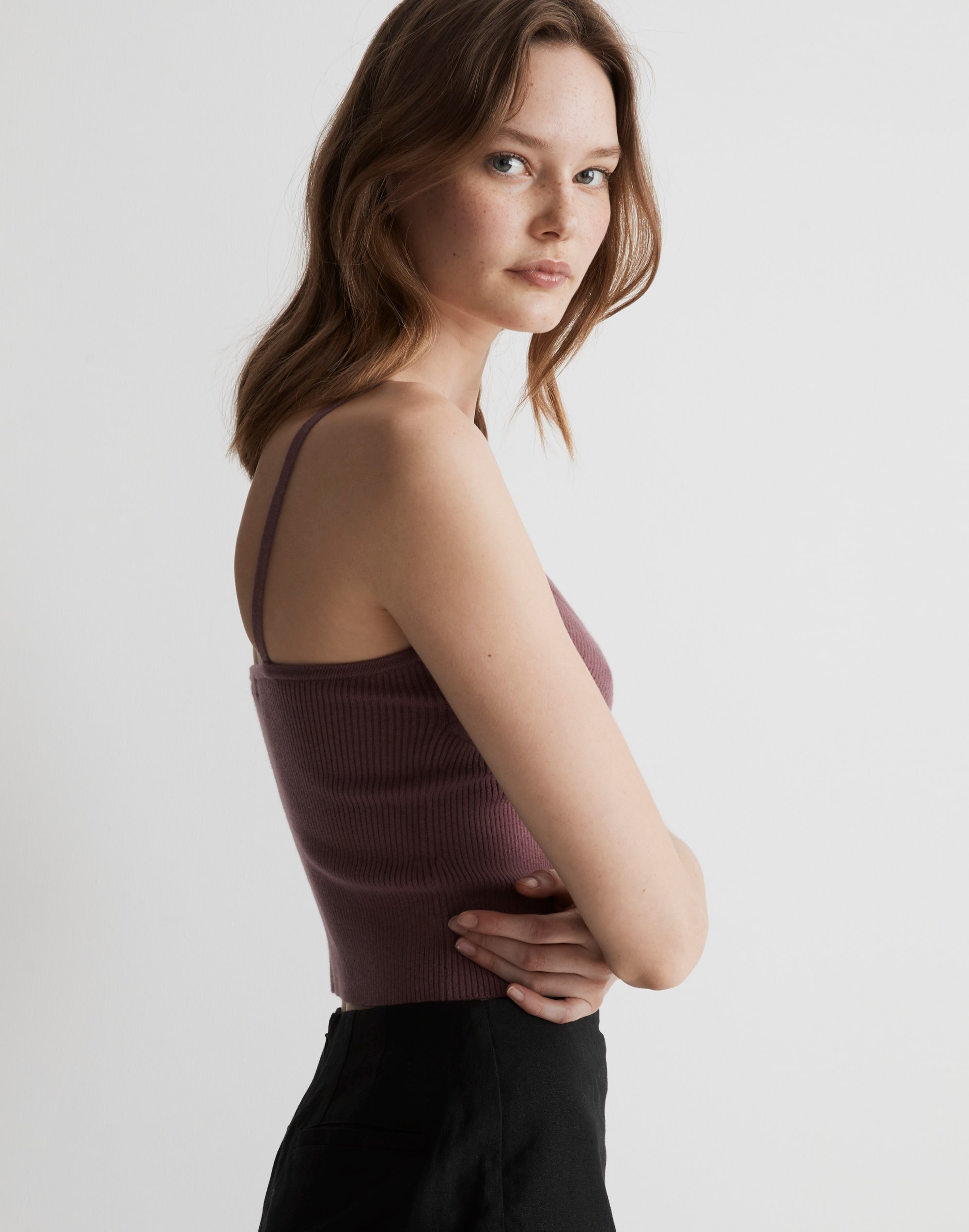 Corset-Detail Crop Sweater Tank