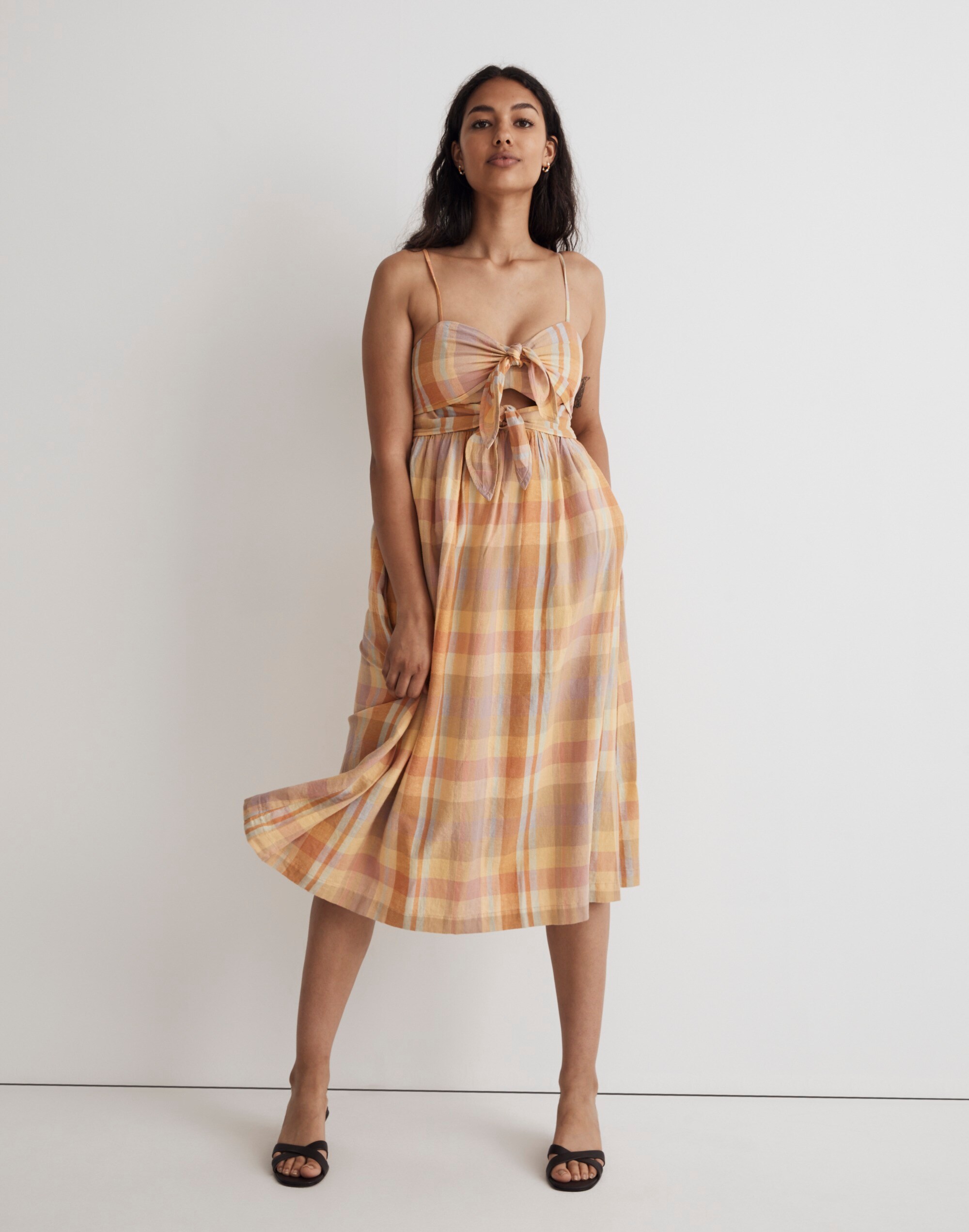 Double-Tie Cutout Sweetheart Midi Dress