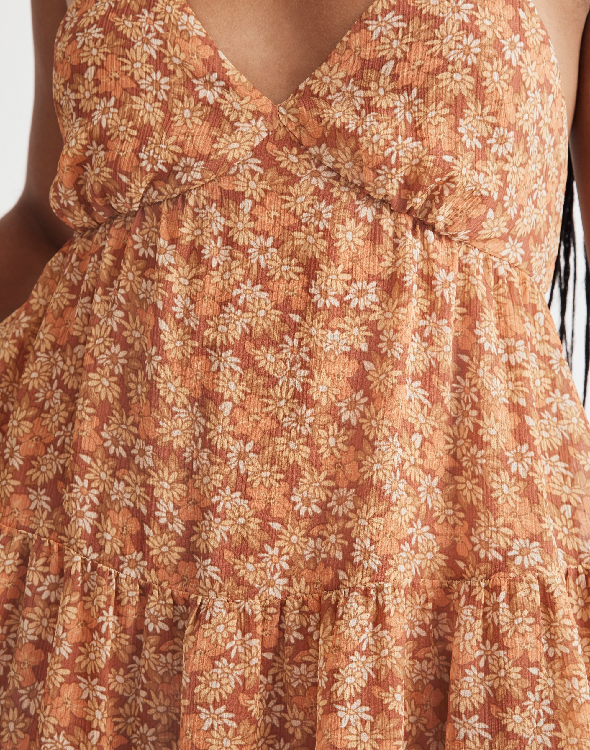 (Re)sourced Georgette Ruffle-Sleeve Tiered Midi Dress in Daisy Meadow