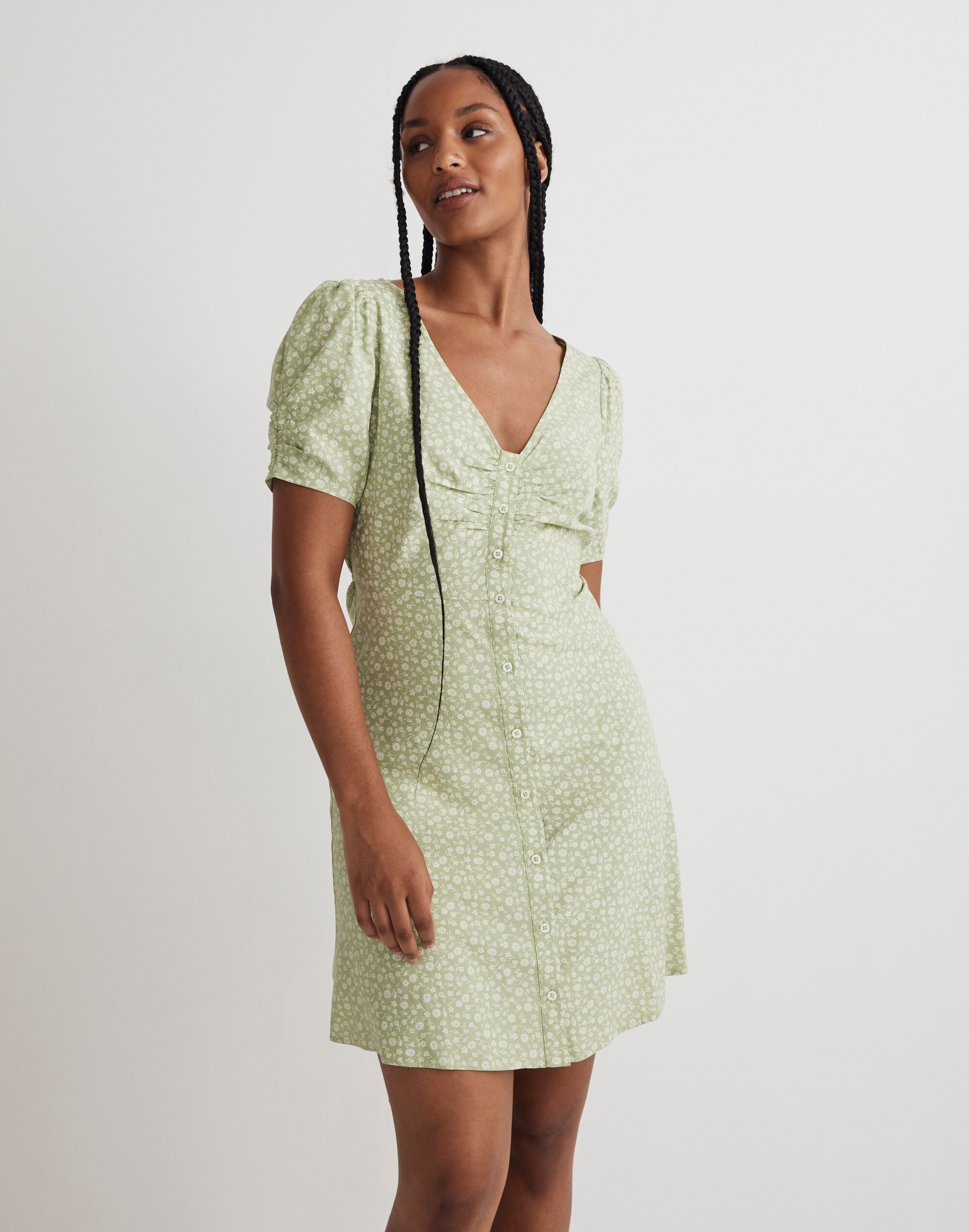 V-Neck Button-Front Mini Dress