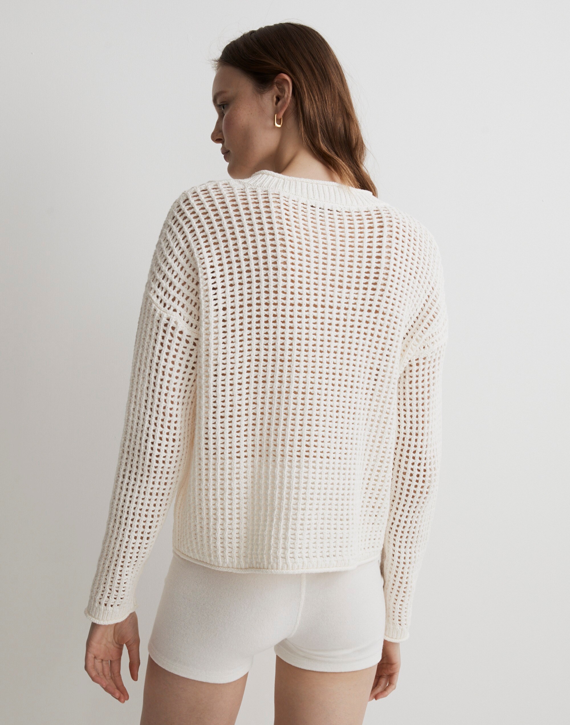 Open-Stitch V-Neck Pullover Sweater