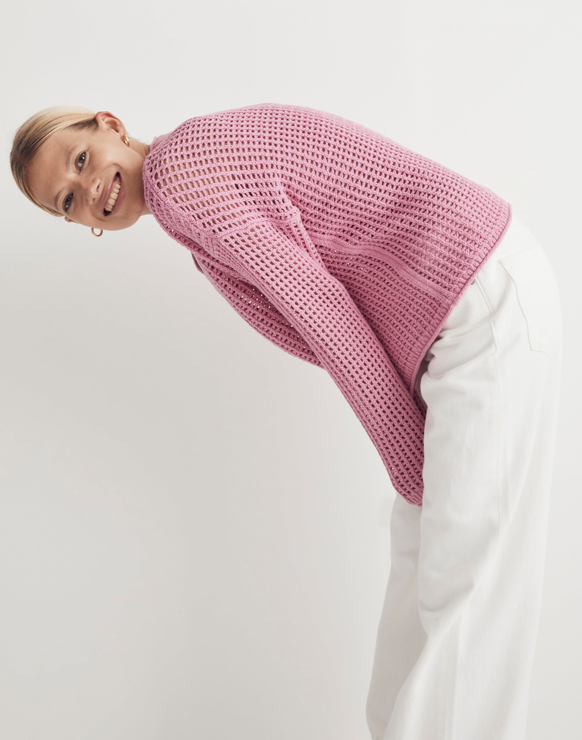 Open-Stitch V-Neck Pullover Sweater