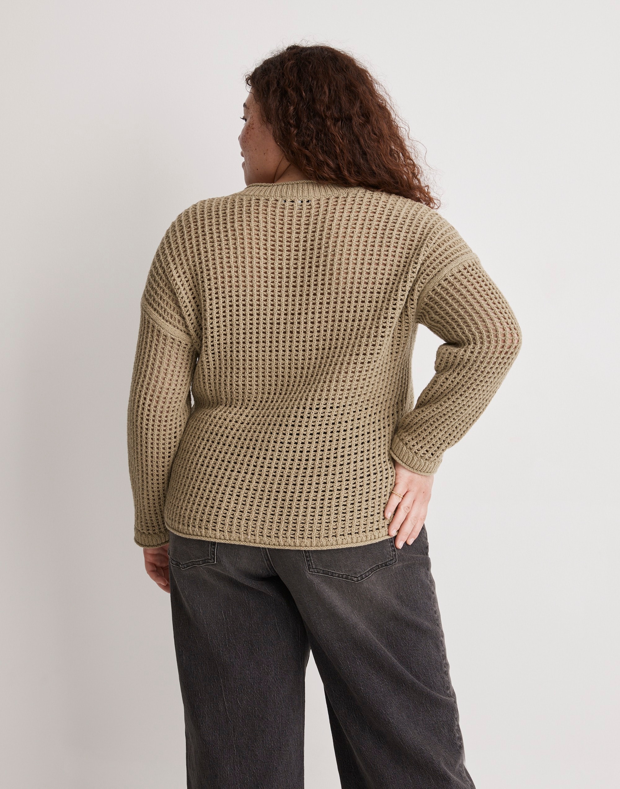 Plus Open-Stitch V-Neck Pullover Sweater