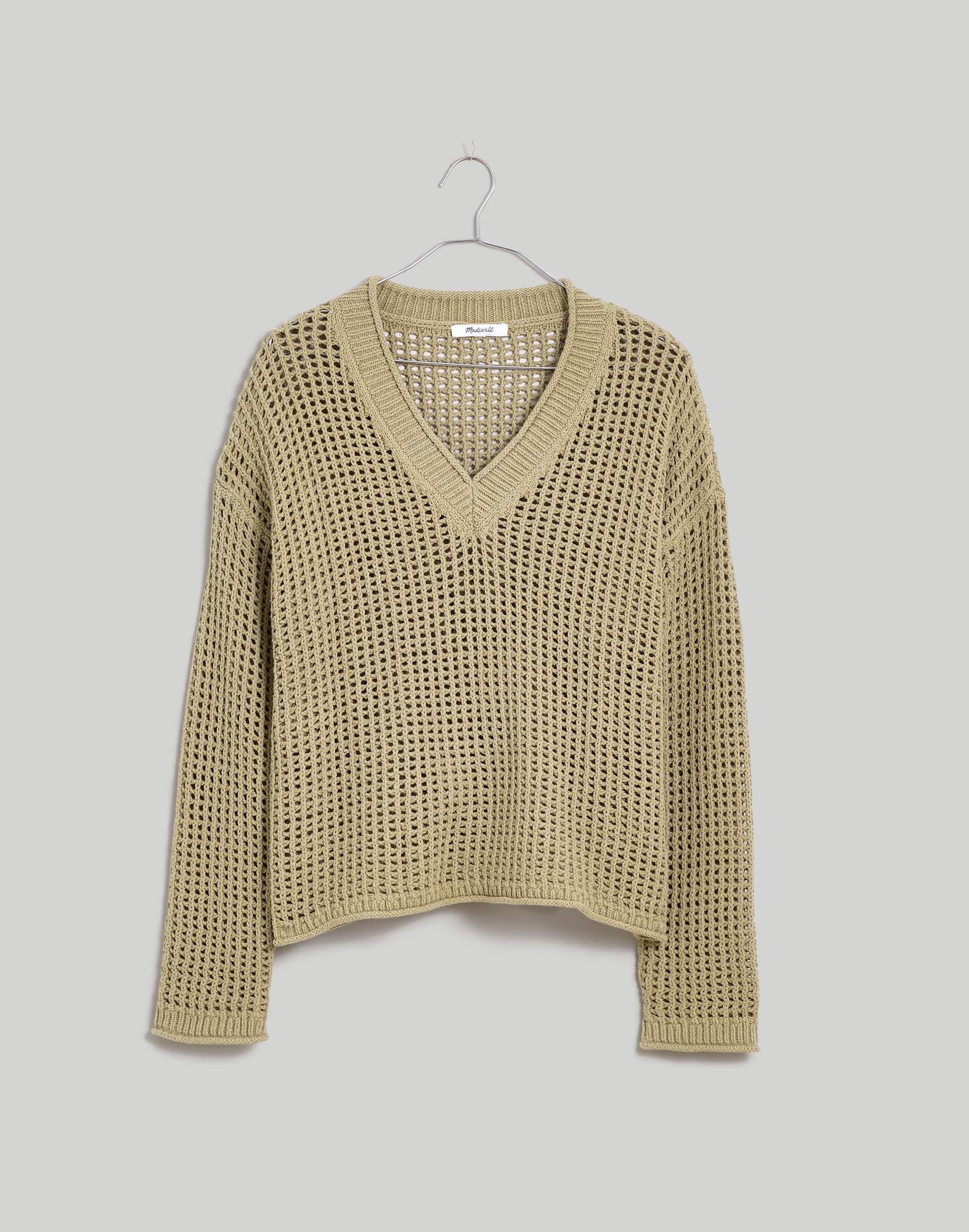 Plus Open-Stitch V-Neck Pullover Sweater