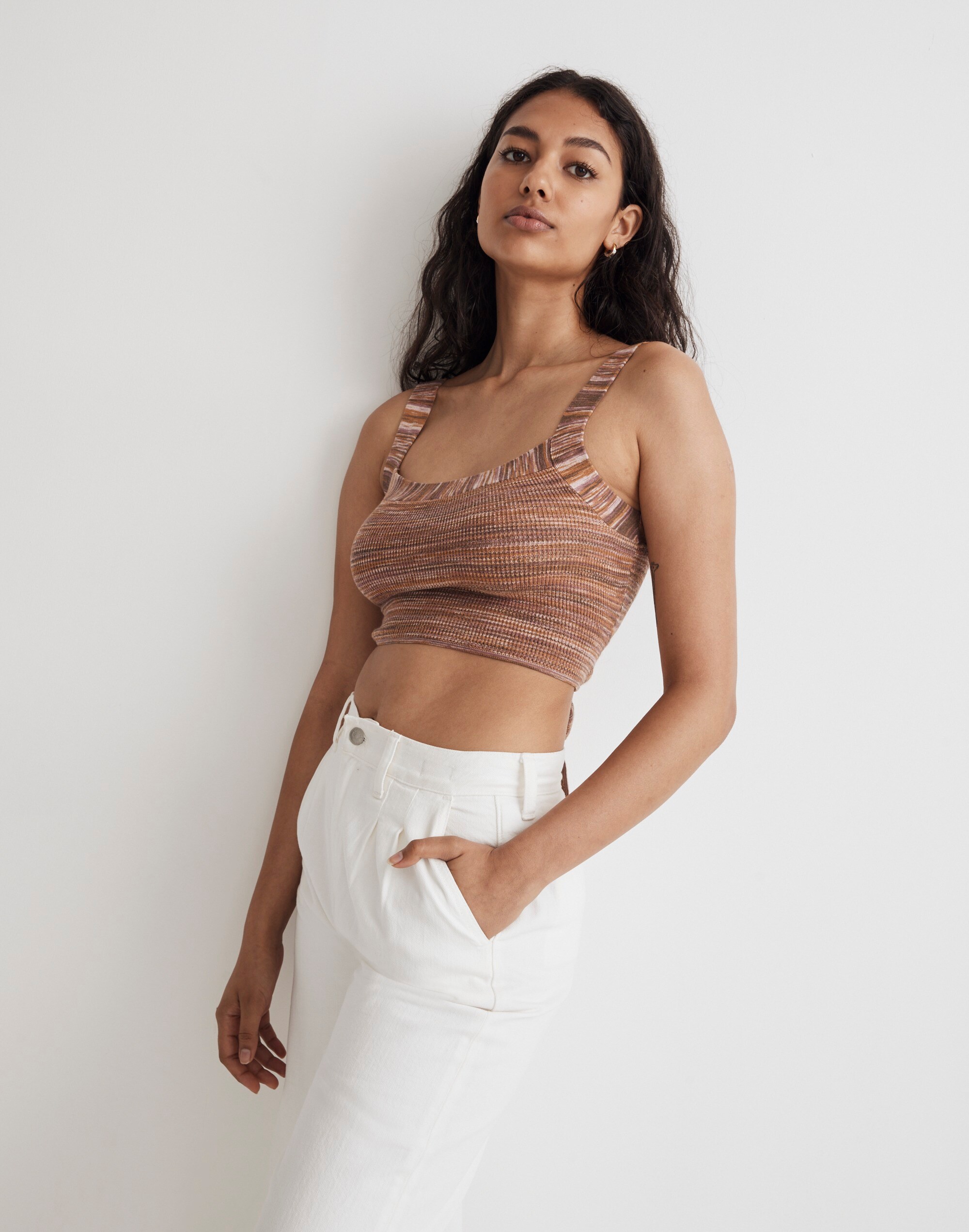 Space-Dyed Tie-Back Crop Sweater Tank