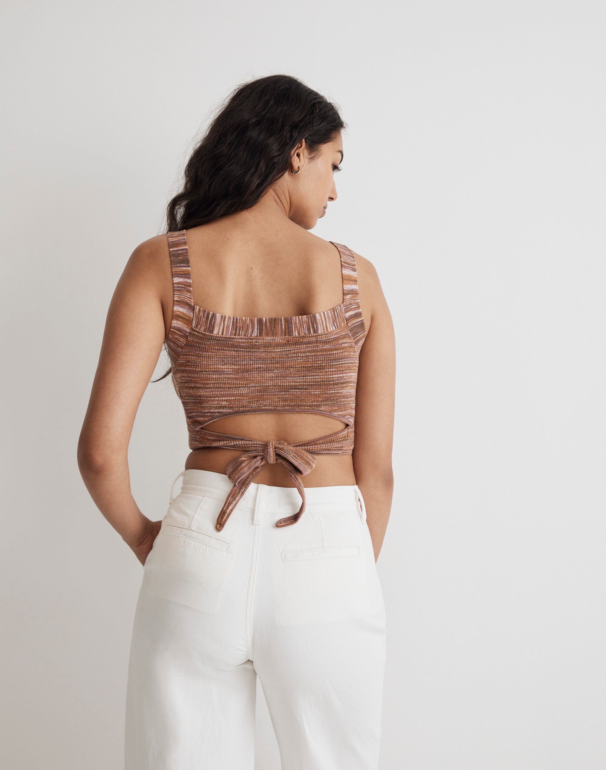 Space-Dyed Tie-Back Crop Sweater Tank