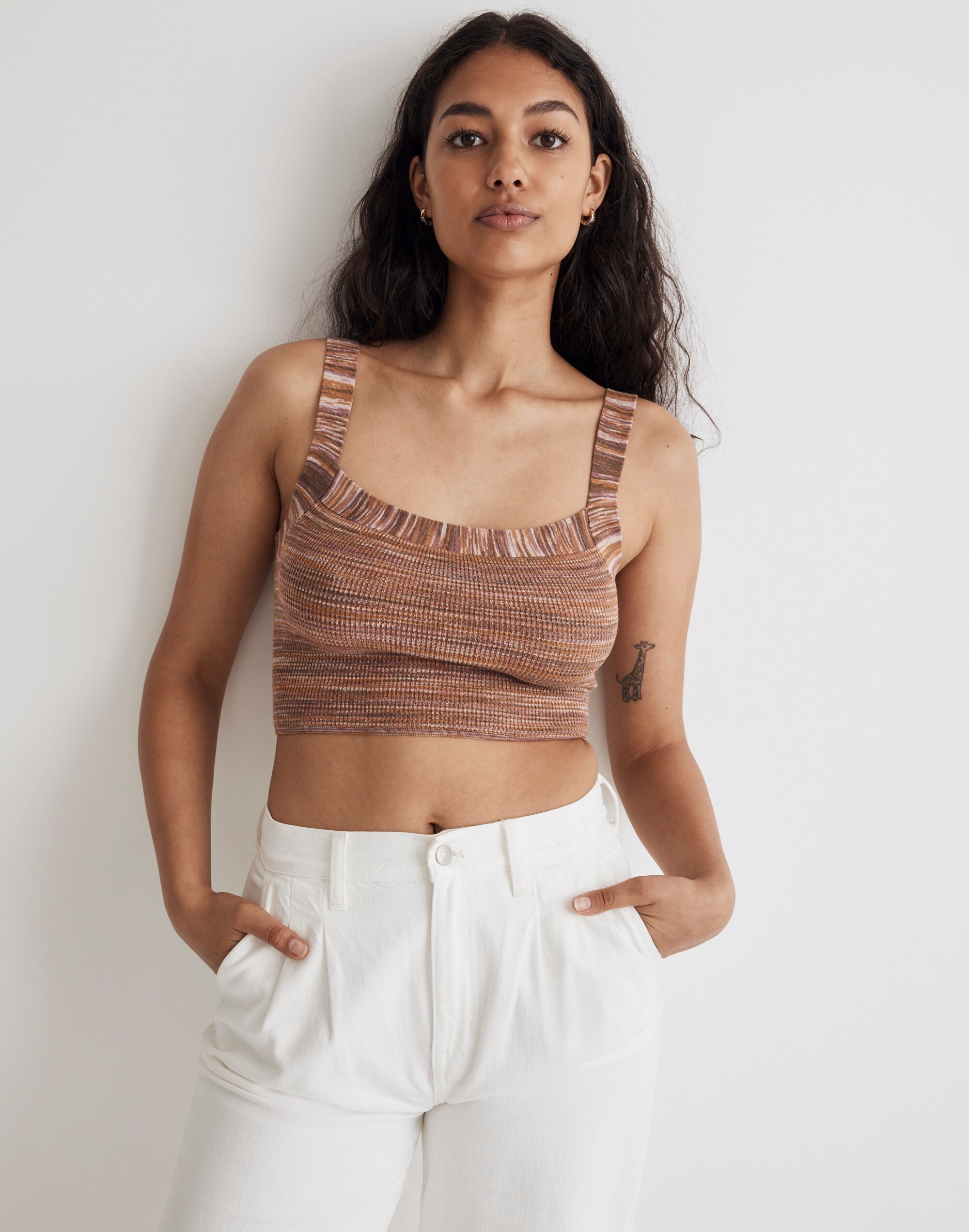 Space-Dyed Tie-Back Crop Sweater Tank
