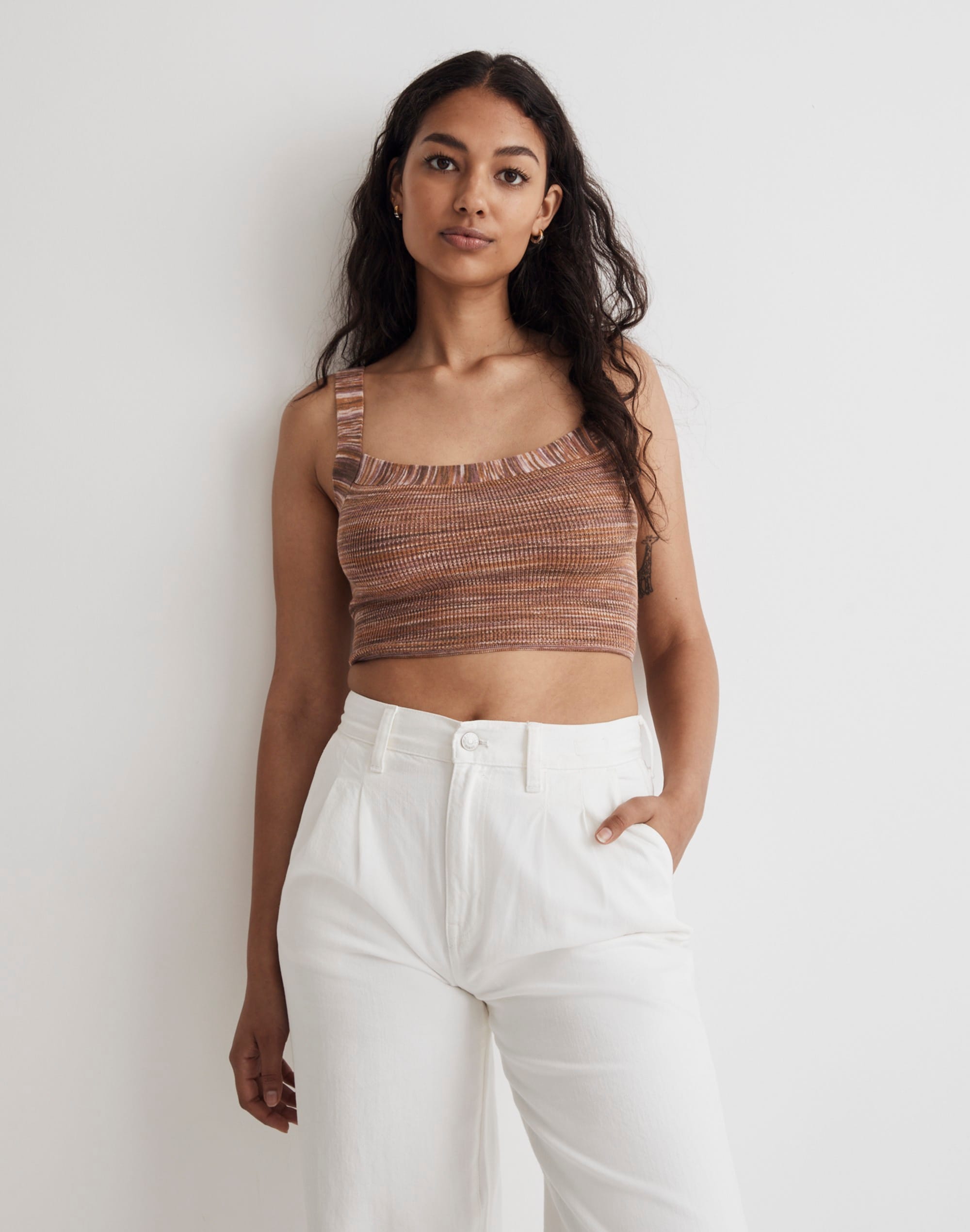 Space-Dyed Tie-Back Crop Sweater Tank