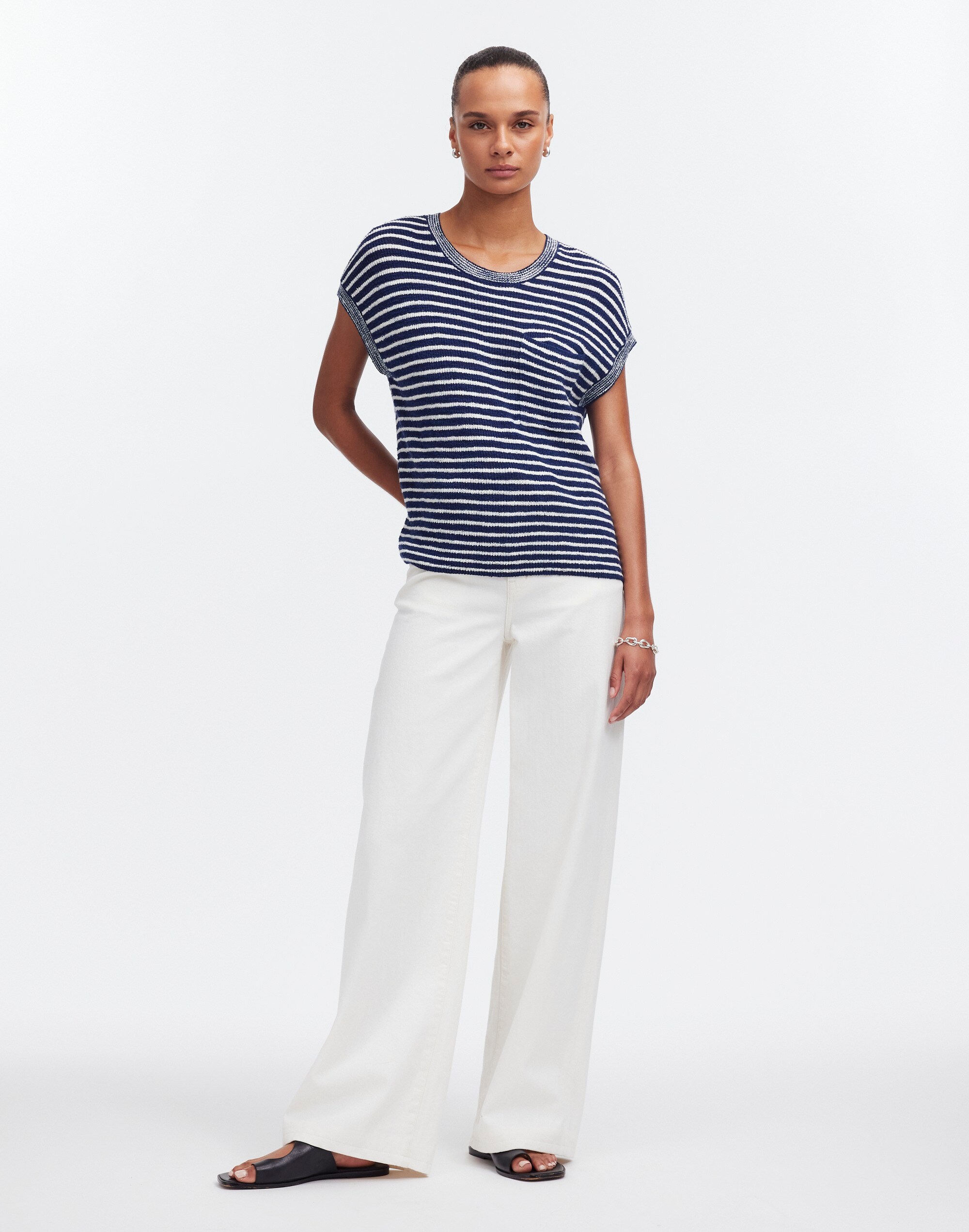 Ribbed Pocket Sweater Tee in Stripe
