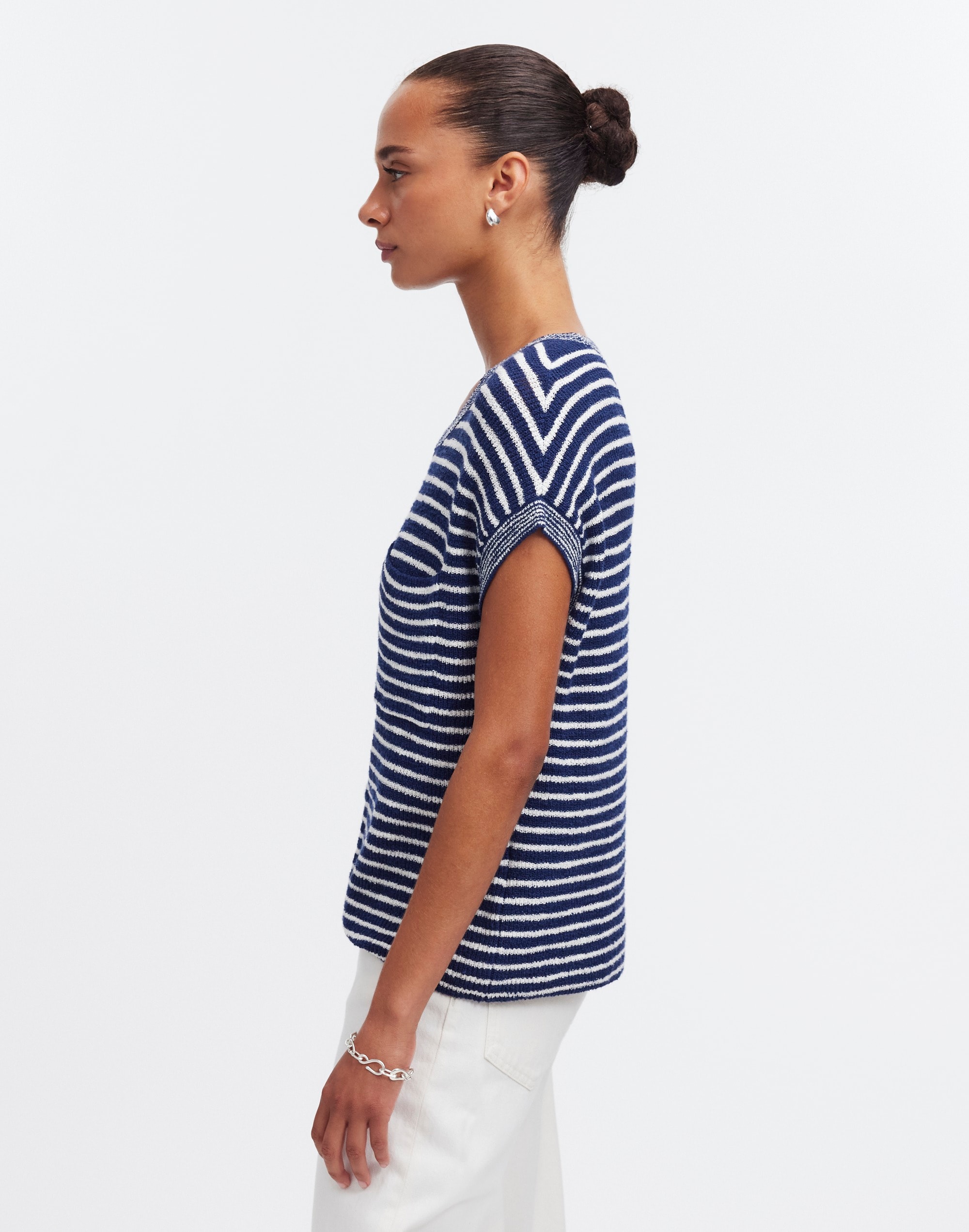 Ribbed Pocket Sweater Tee in Stripe