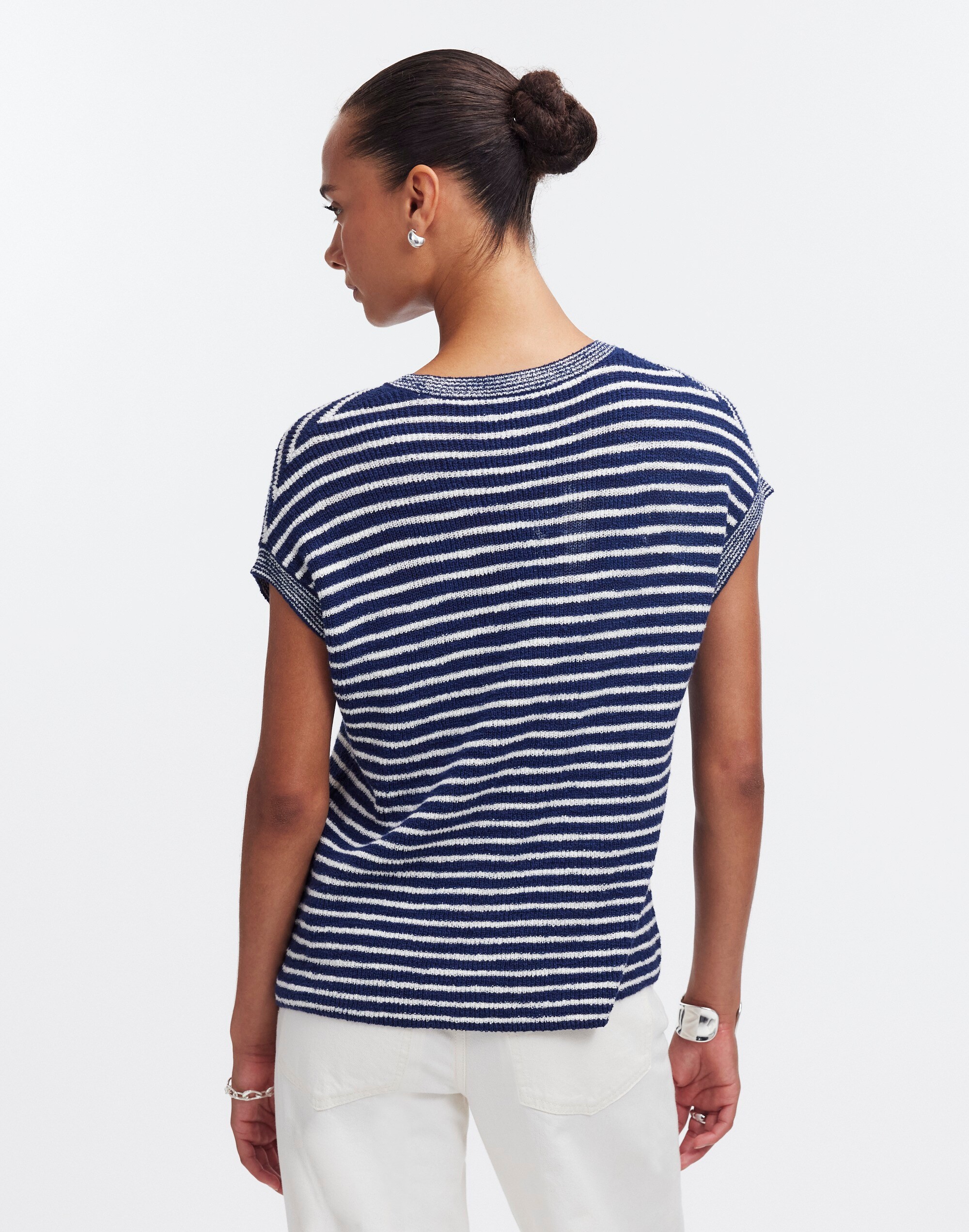 Ribbed Pocket Sweater Tee in Stripe
