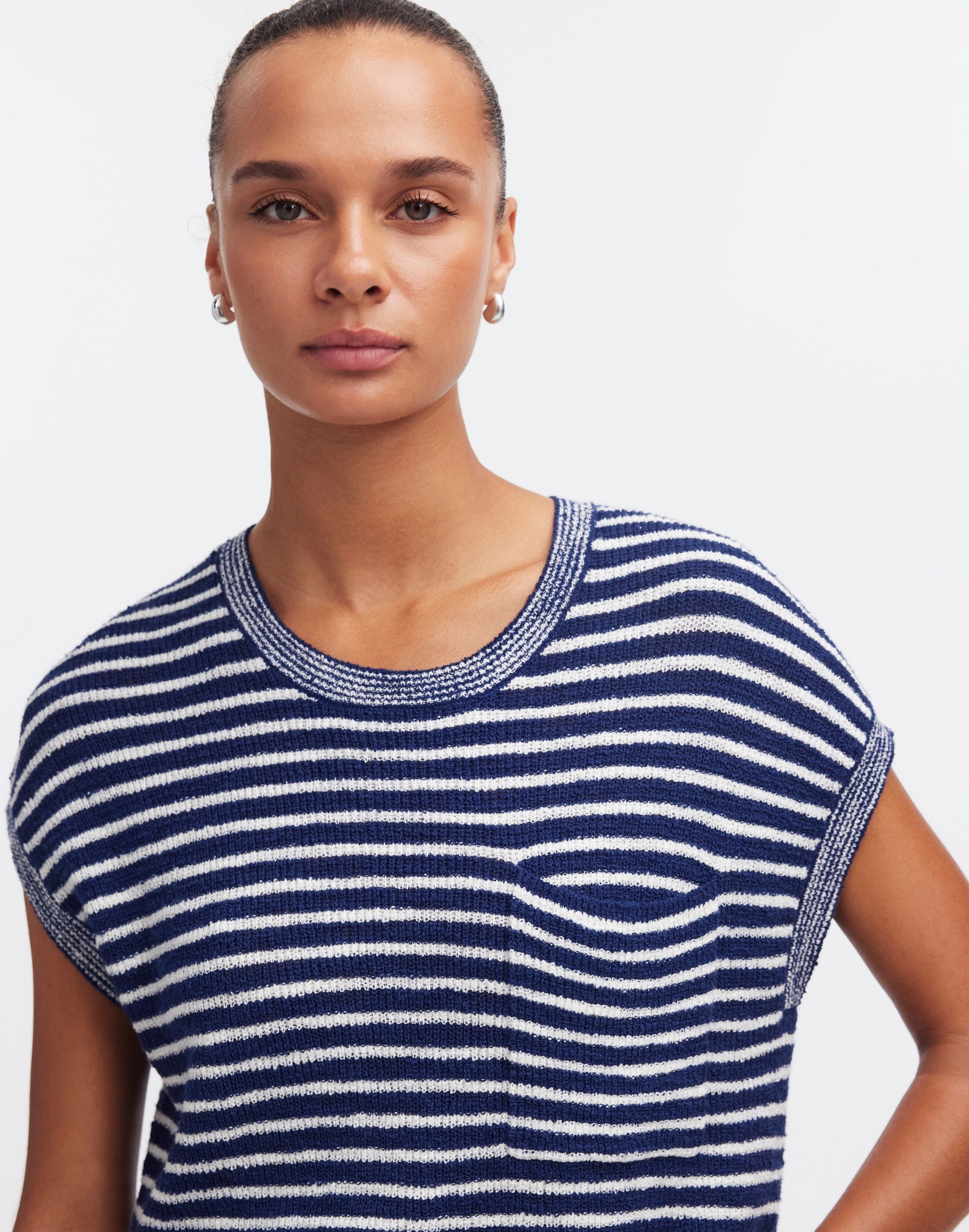 Ribbed Pocket Sweater Tee in Stripe