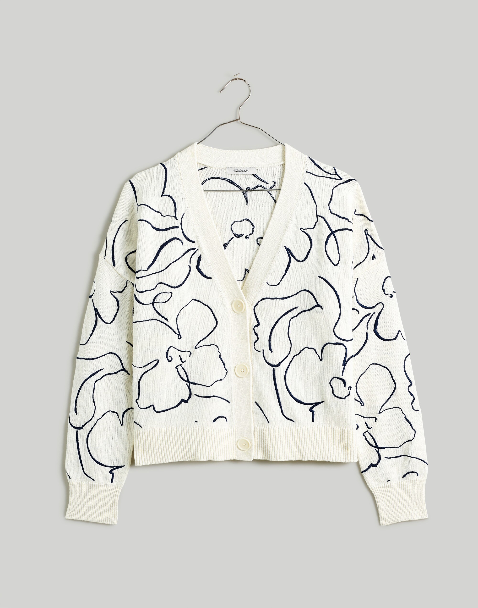 Embroidered V-Neck Cardigan Sweater in Linear Bloom