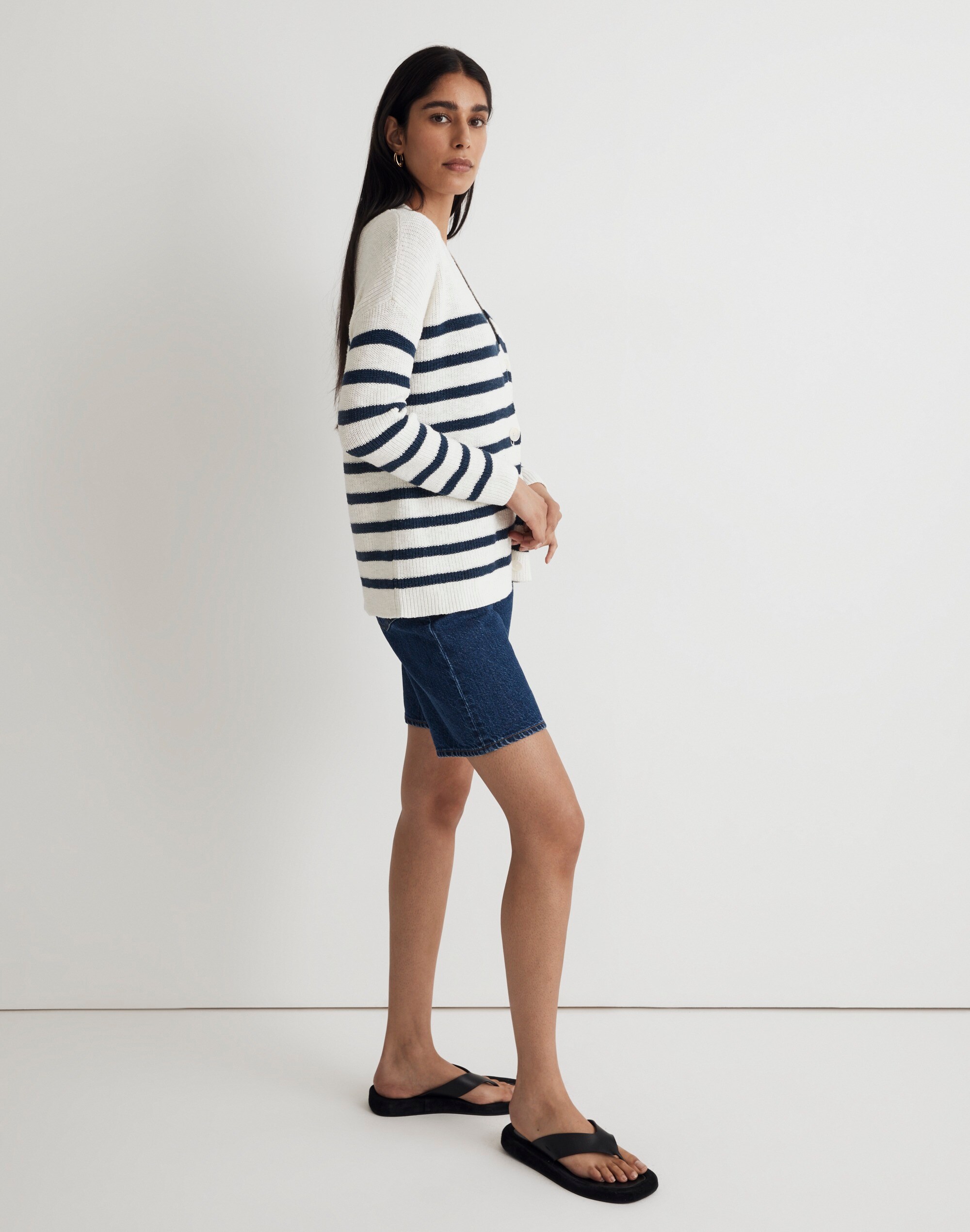 V-Neck Button-Front Long Cardigan Sweater