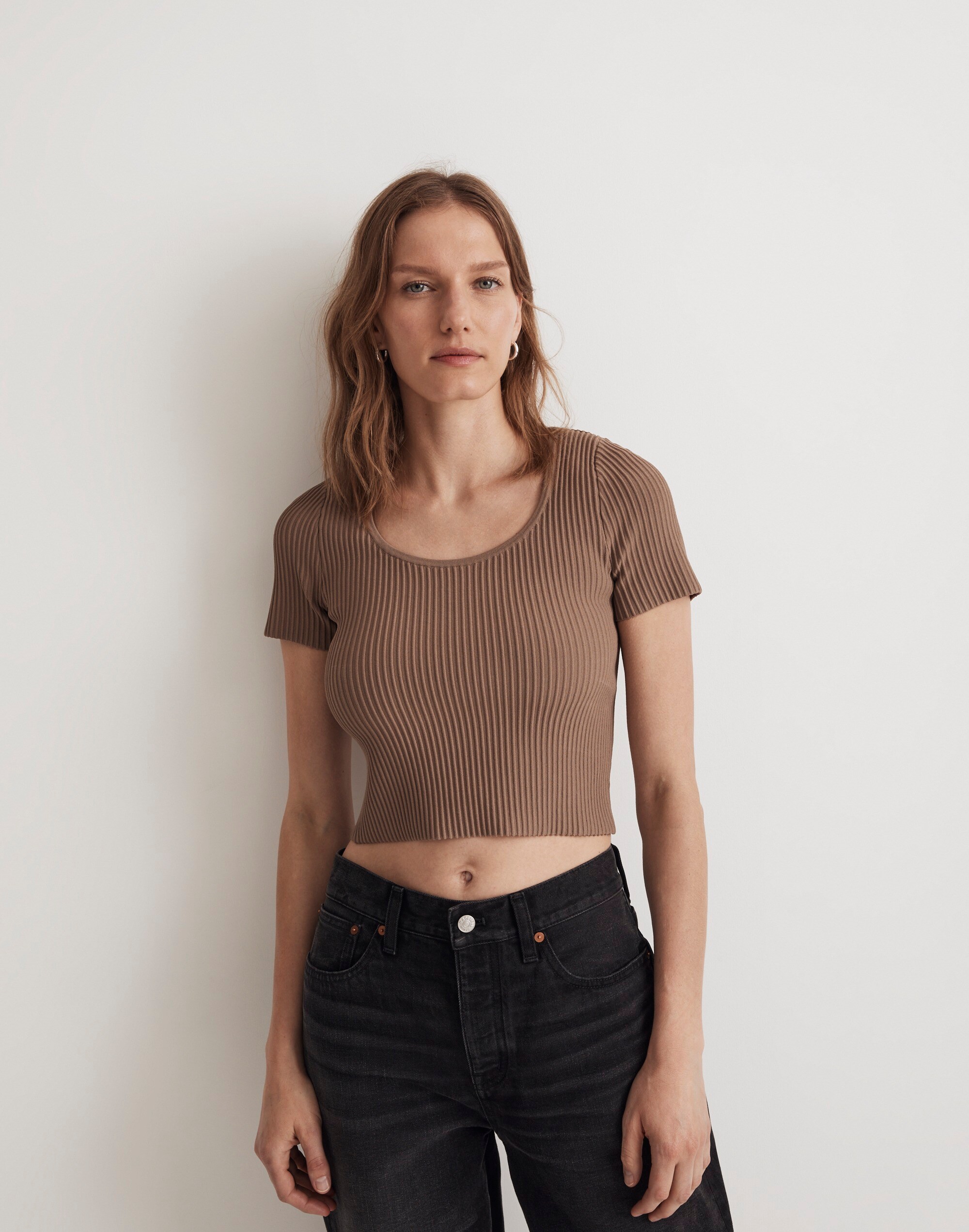 Ottoman Crop Sweater Tee in light umber image 4
