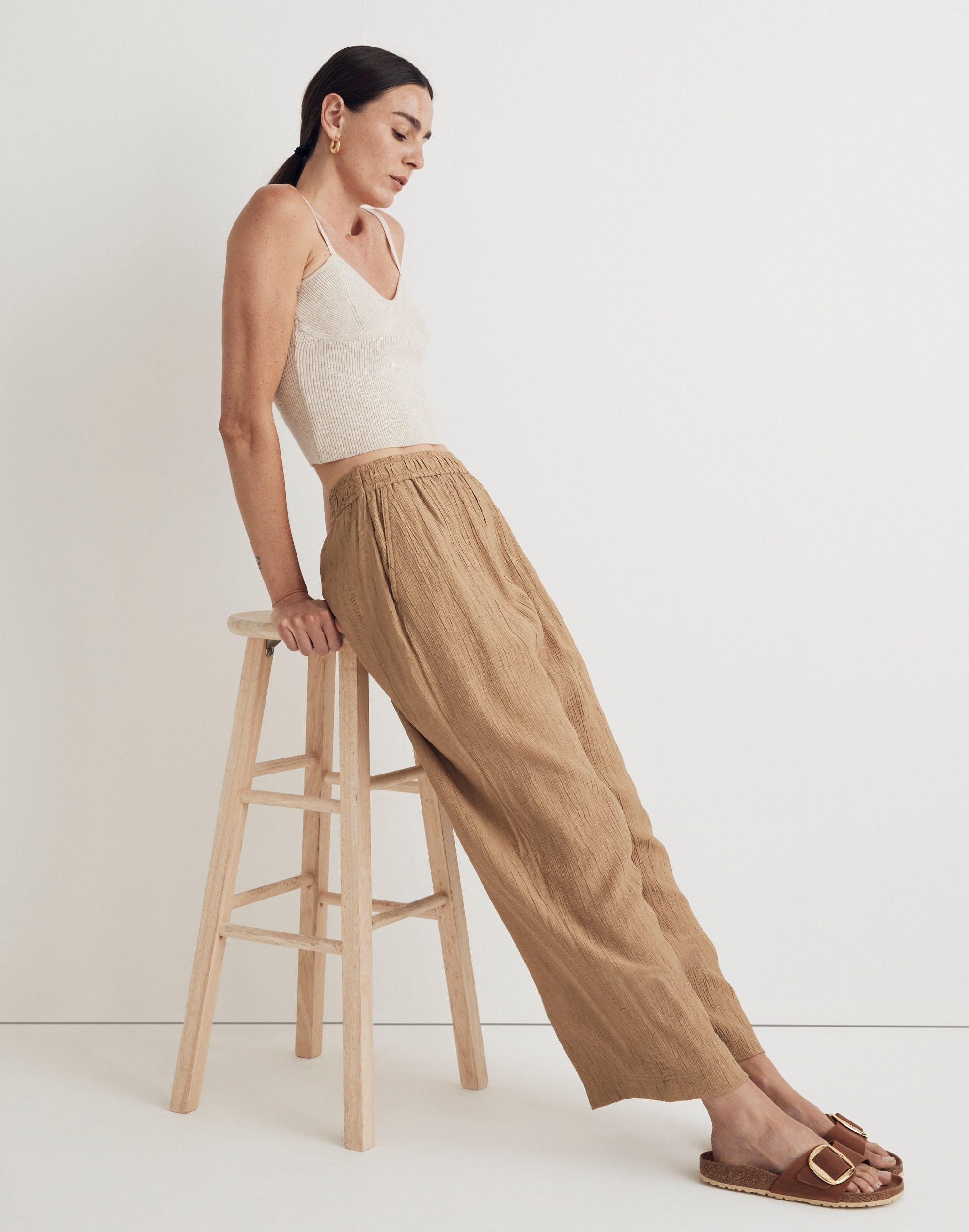 Crinkled Crepe Straight-Leg Crop Pants