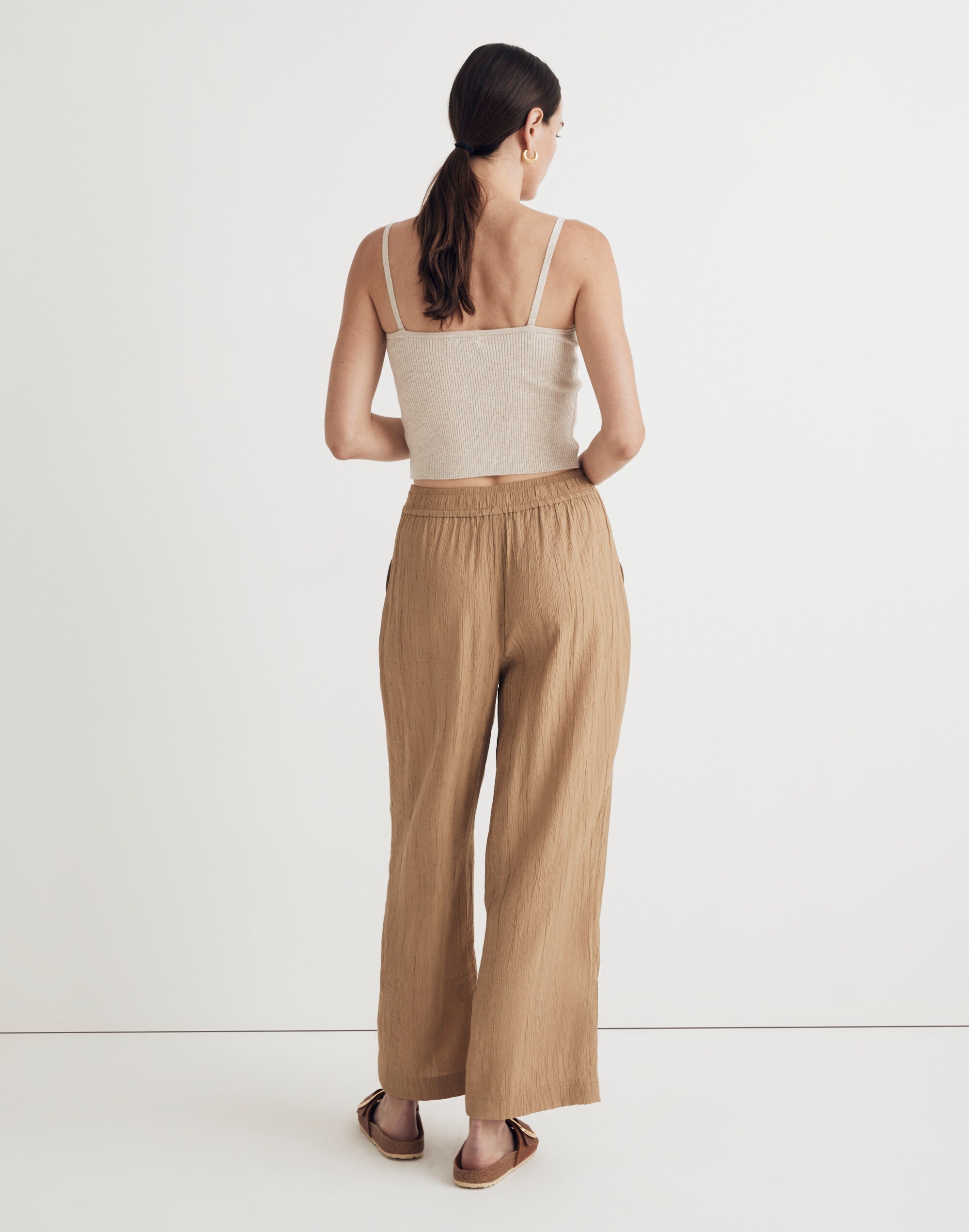 Crinkled Crepe Straight-Leg Crop Pants