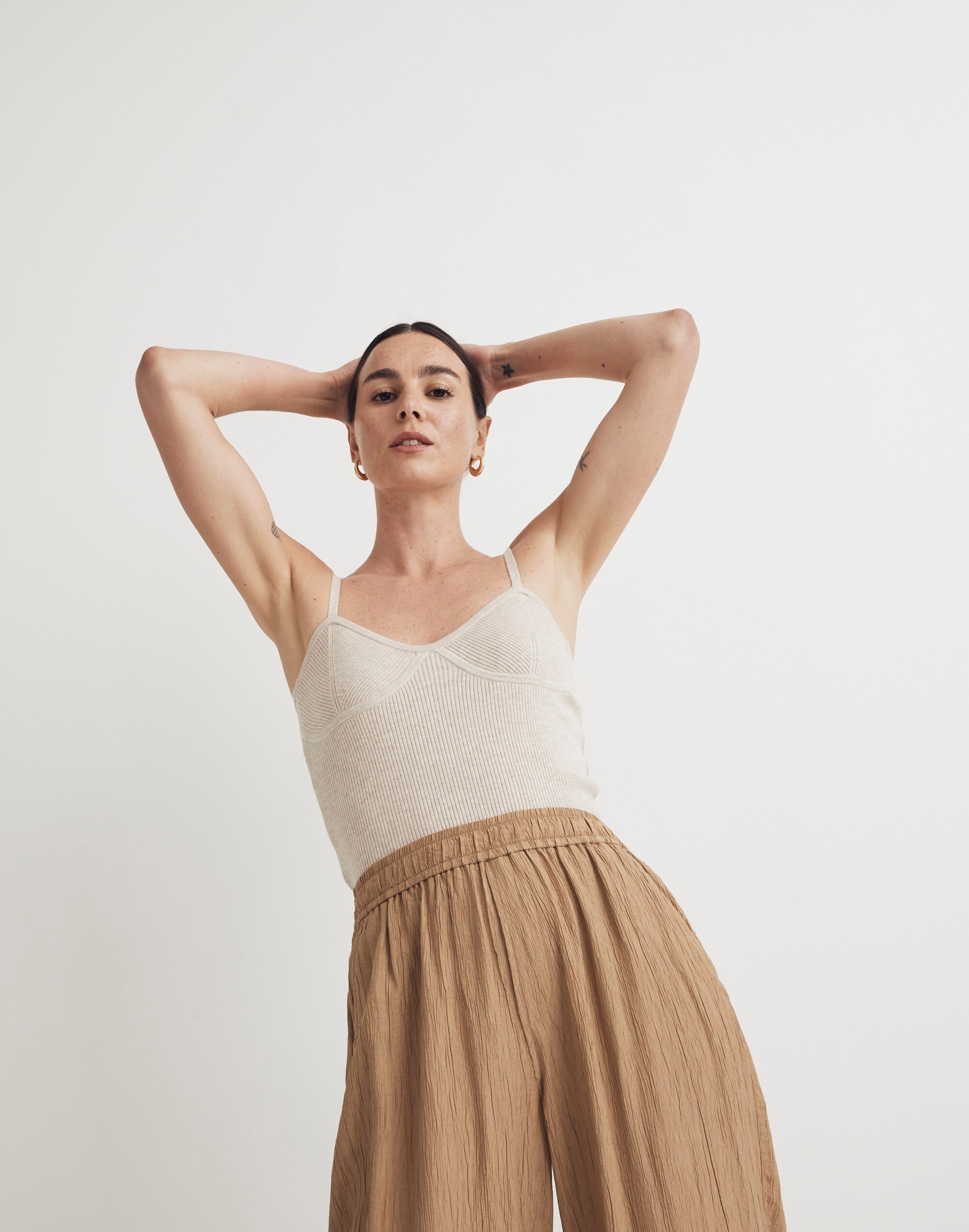 Crinkled Crepe Straight-Leg Crop Pants