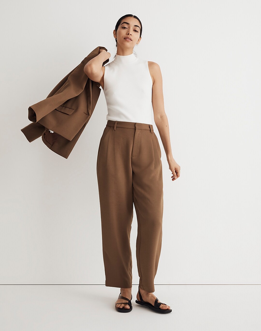 Pleated Tapered-Leg Pants in Easygoing Crepe