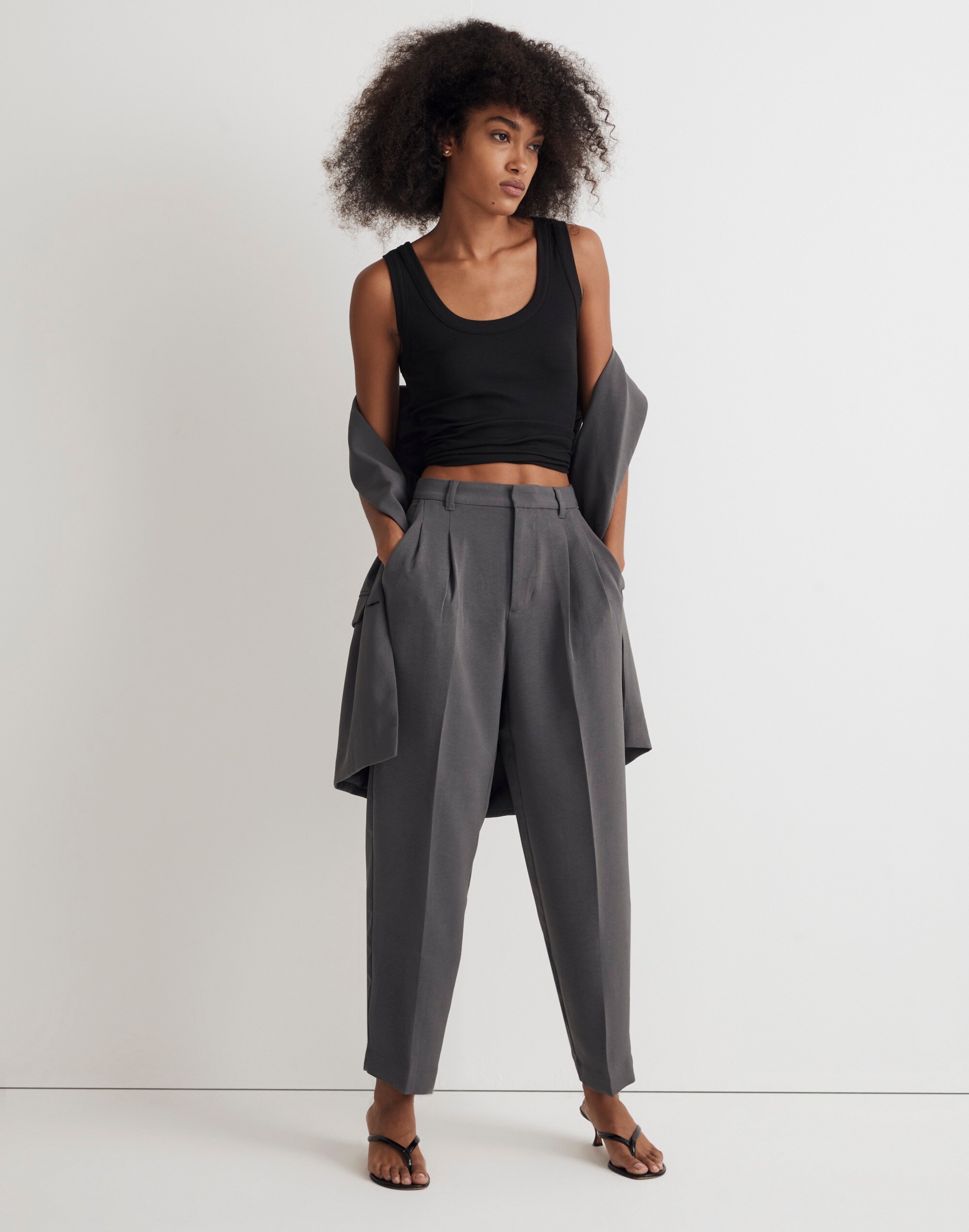 Pleated Tapered-Leg Pants in Easygoing Crepe