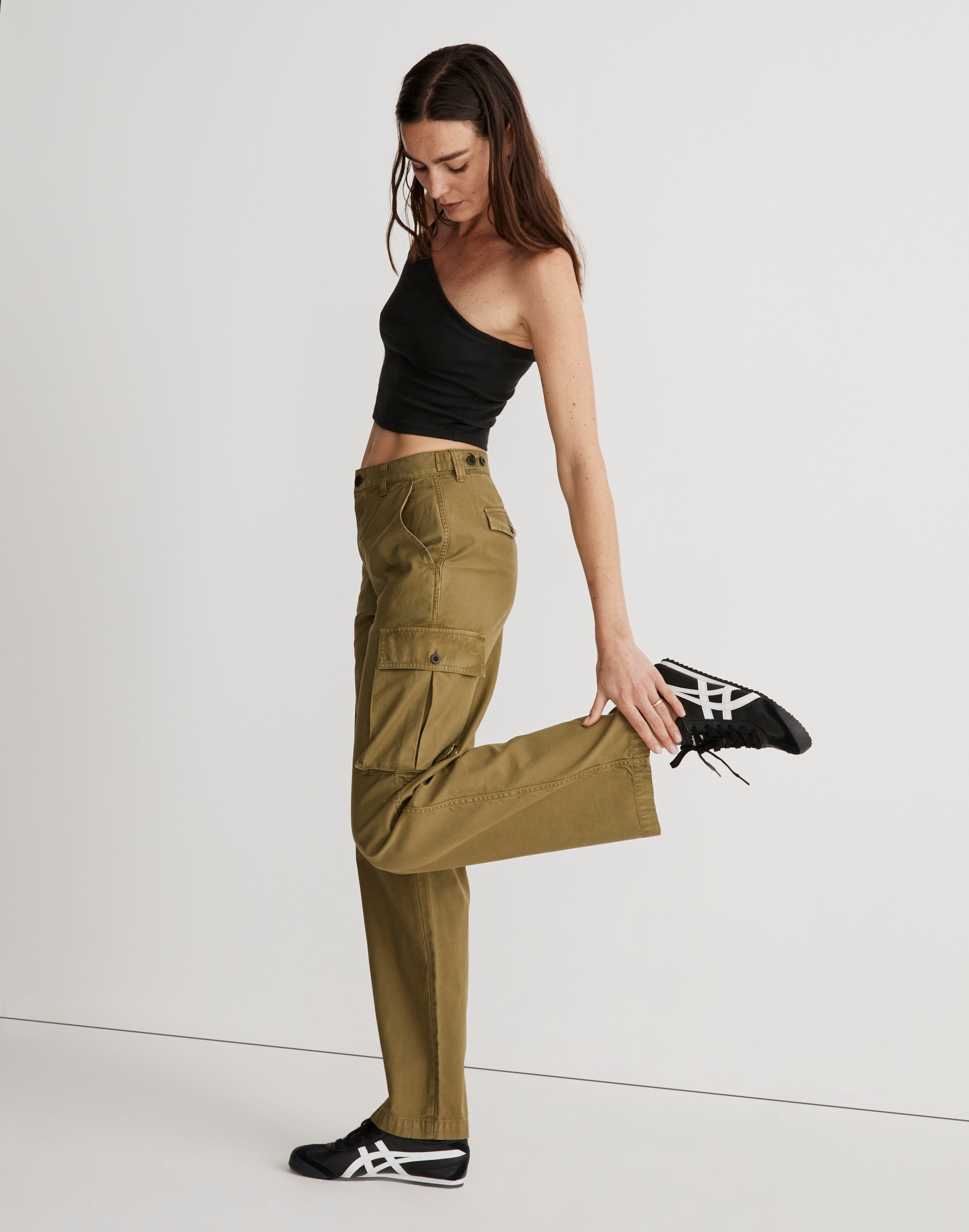 Petite Garment-Dyed Low-Slung Straight Cargo Pants
