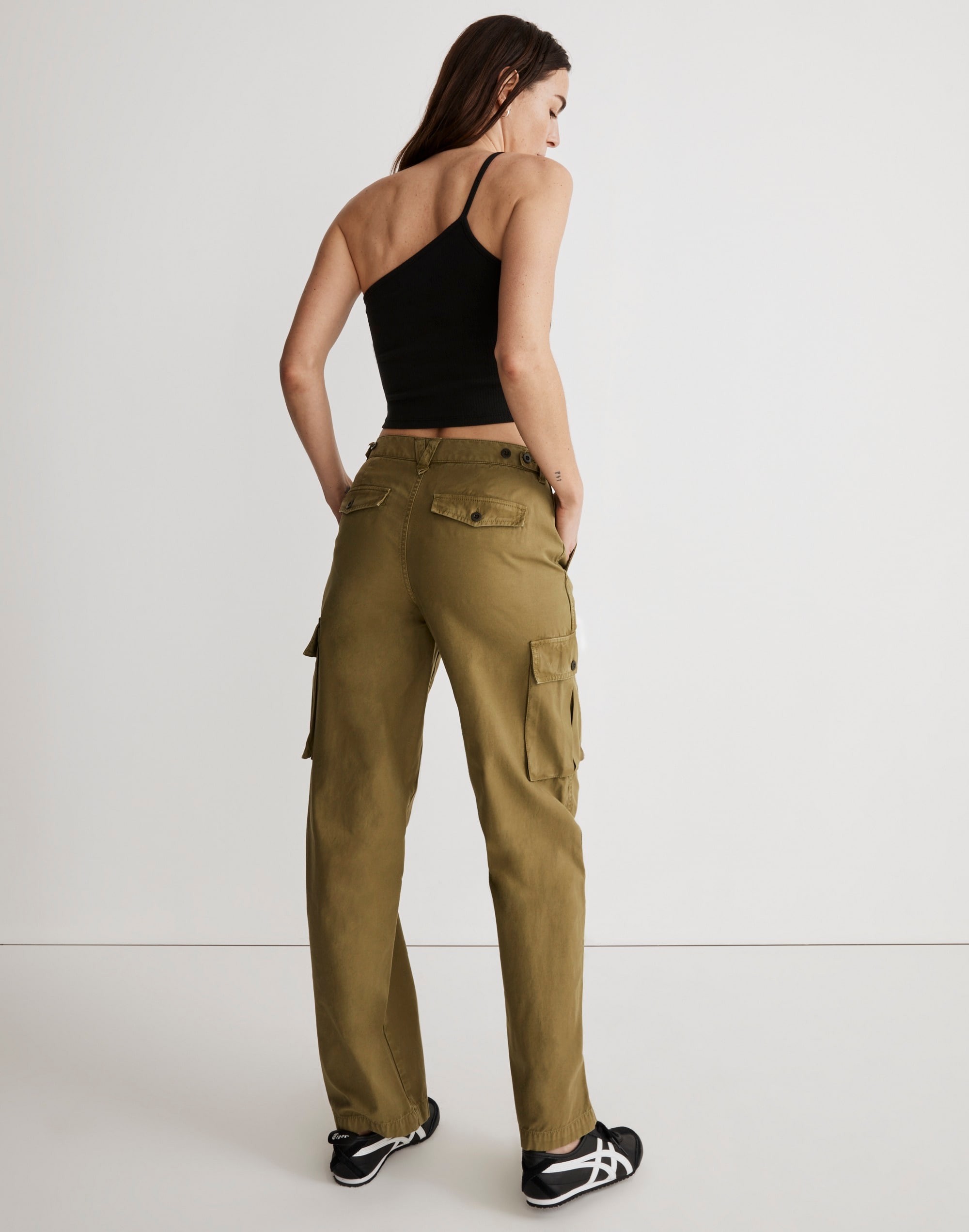 Petite Garment-Dyed Low-Slung Straight Cargo Pants