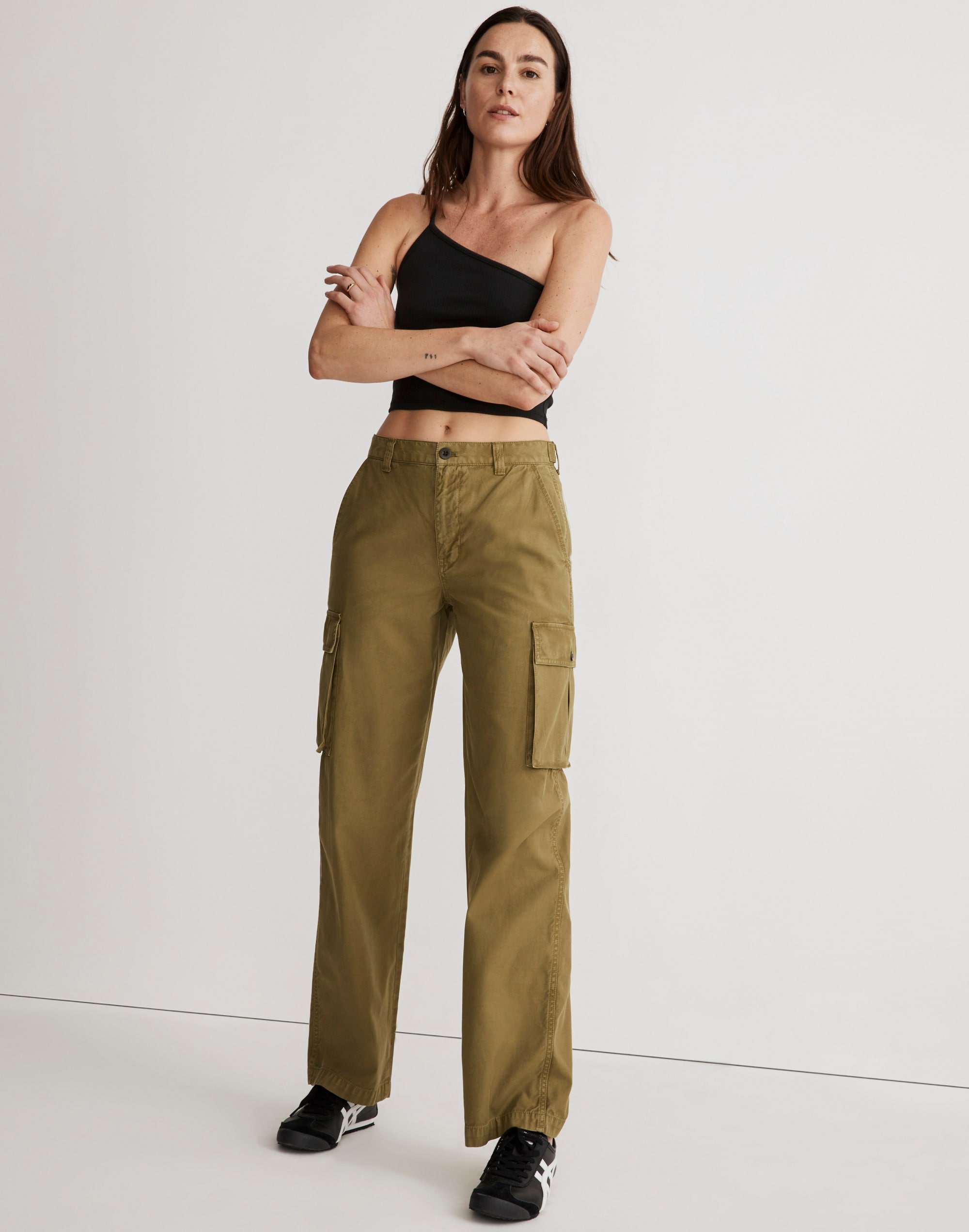 Petite Garment-Dyed Low-Slung Straight Cargo Pants