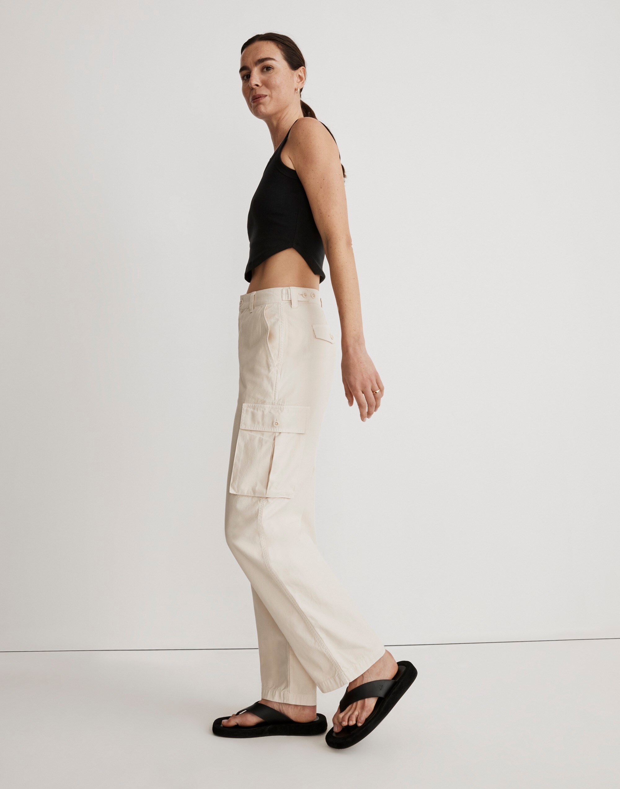 Garment-Dyed Low-Slung Straight Cargo Pants