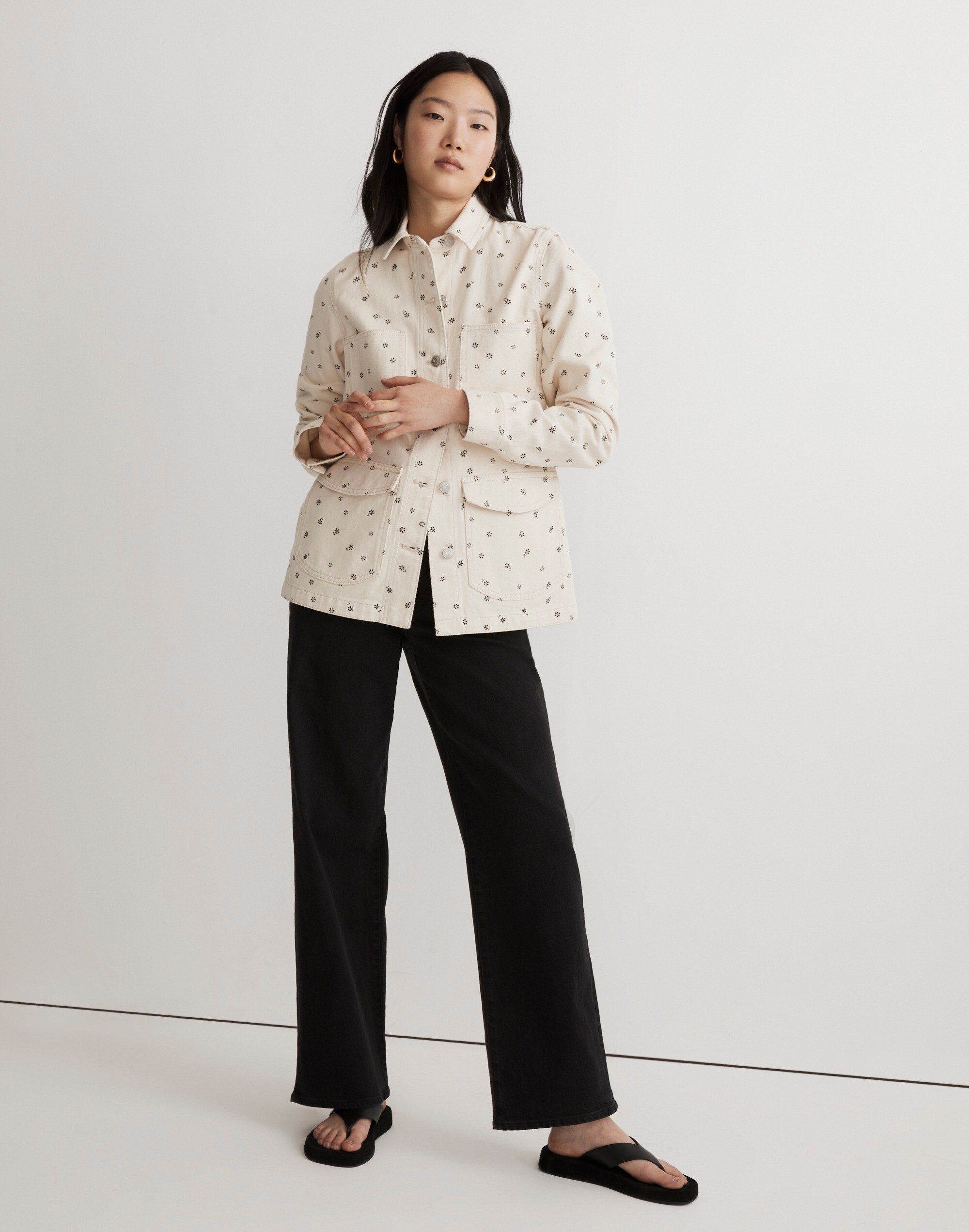 Denim Chore Coat in Daisy Drizzle