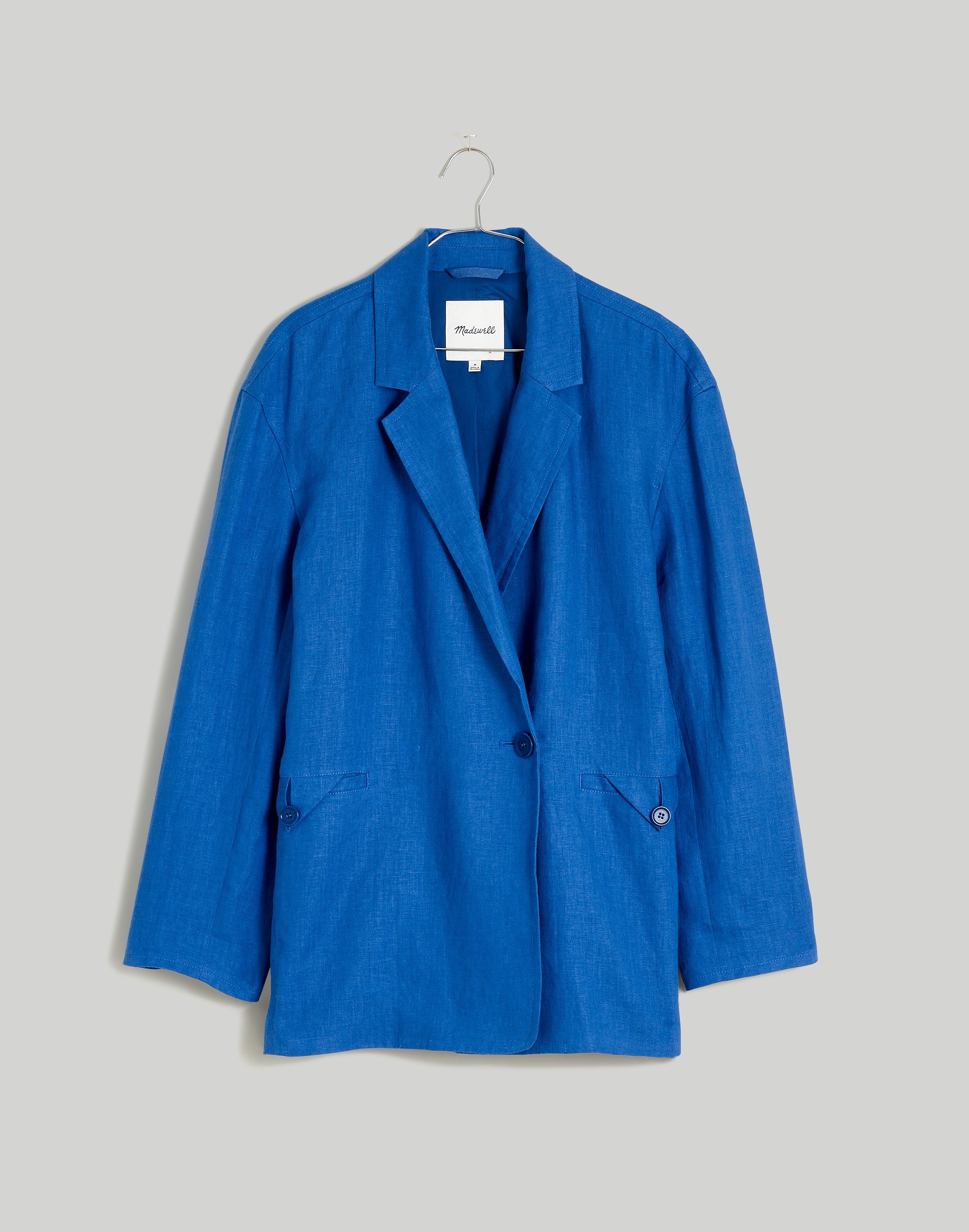 Double-Breasted Crossover Blazer in 100% Linen in null image 5