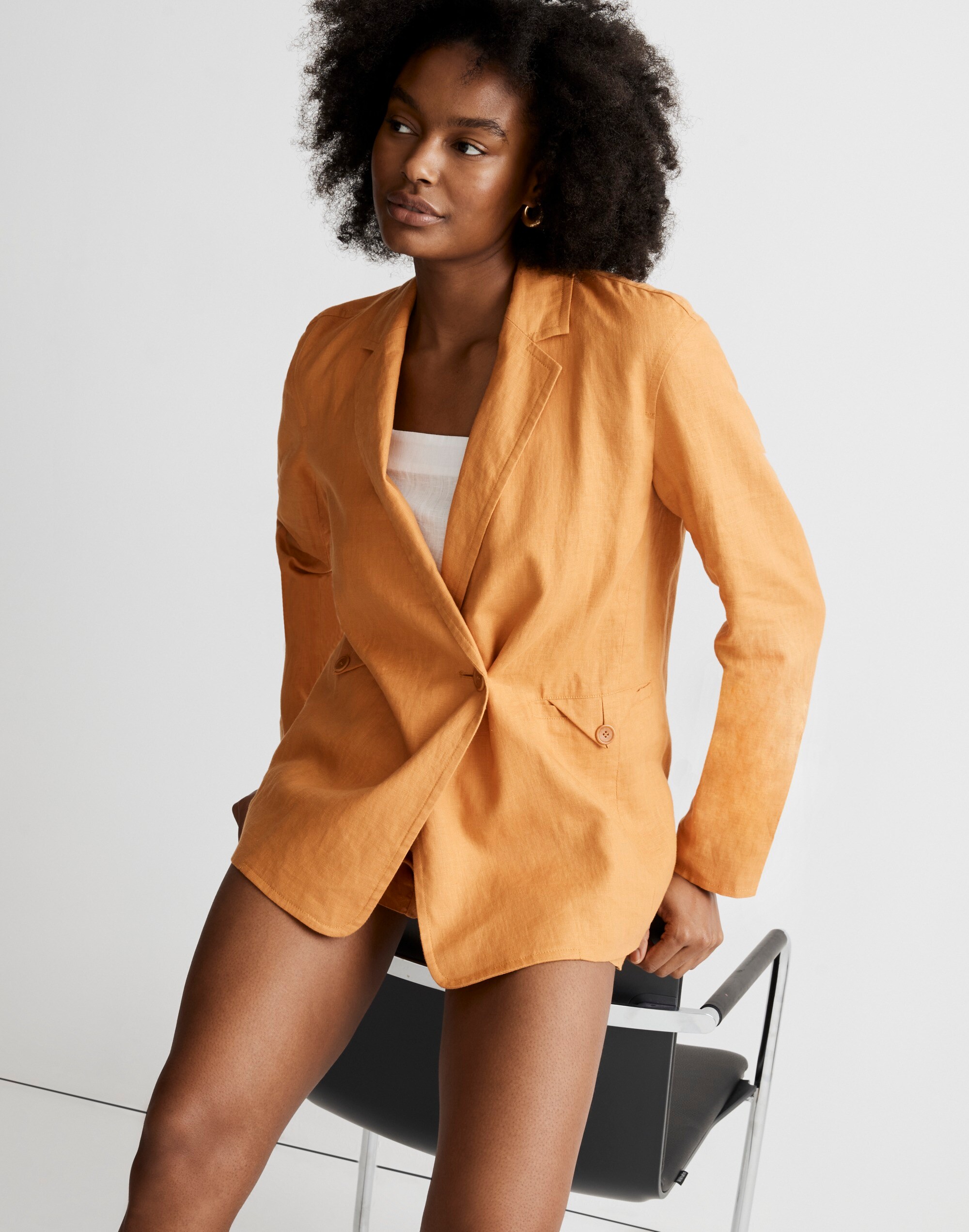 Double-Breasted Crossover Blazer in 100% Linen