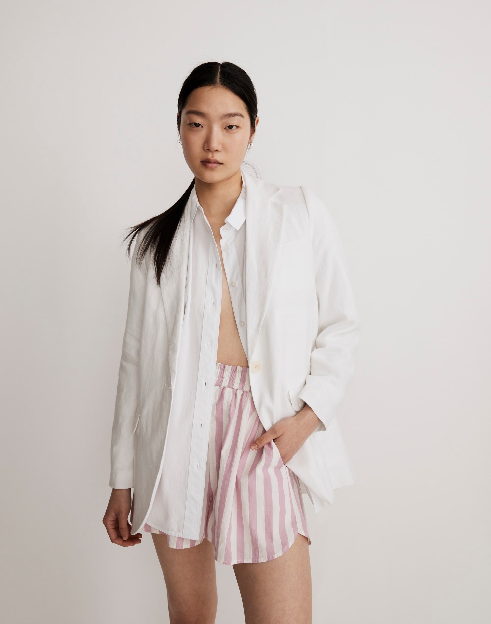 Pull-On Shorts in Striped Signature Poplin in null image 1