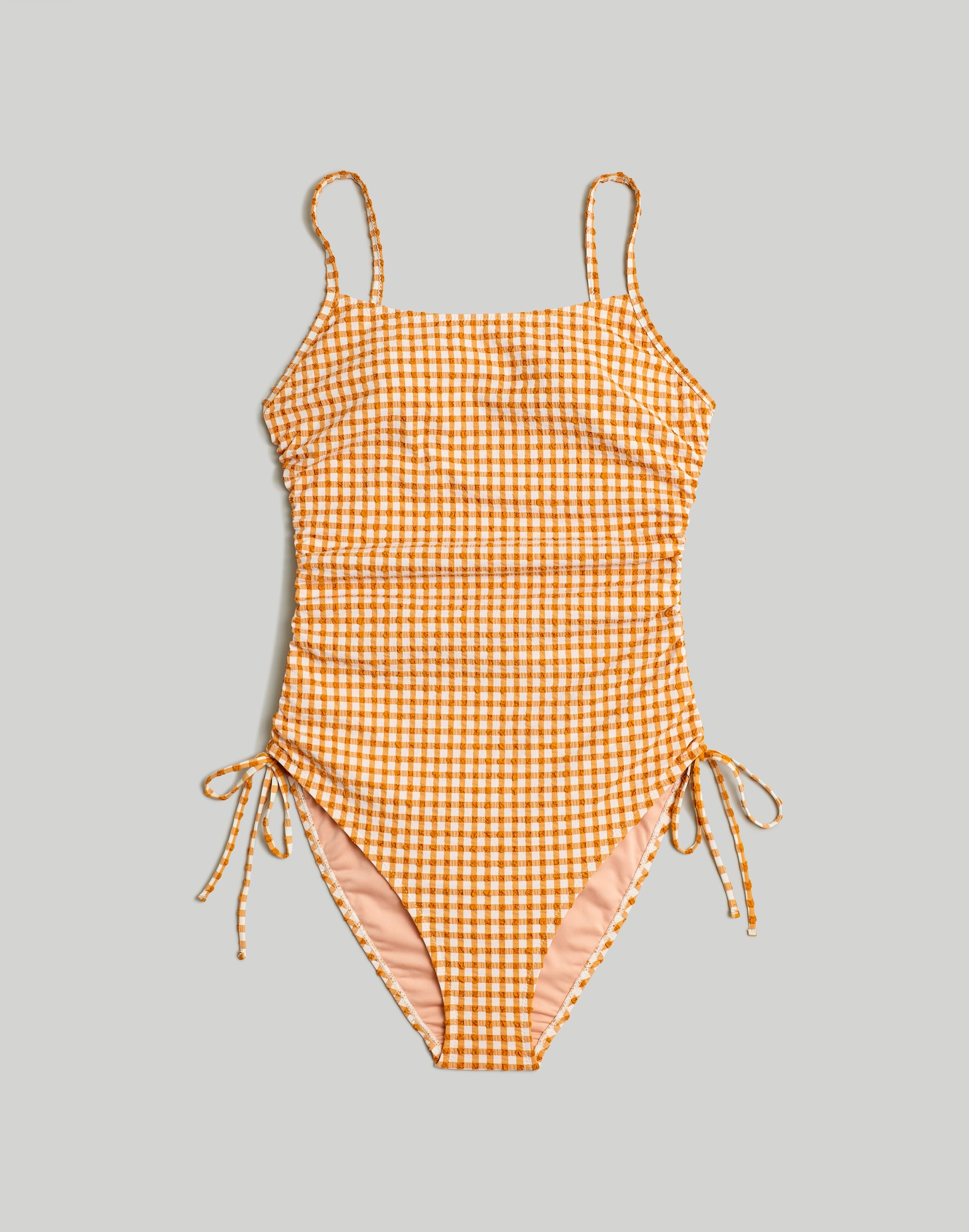 Cinched Drawstring One-Piece Swimsuit in Check