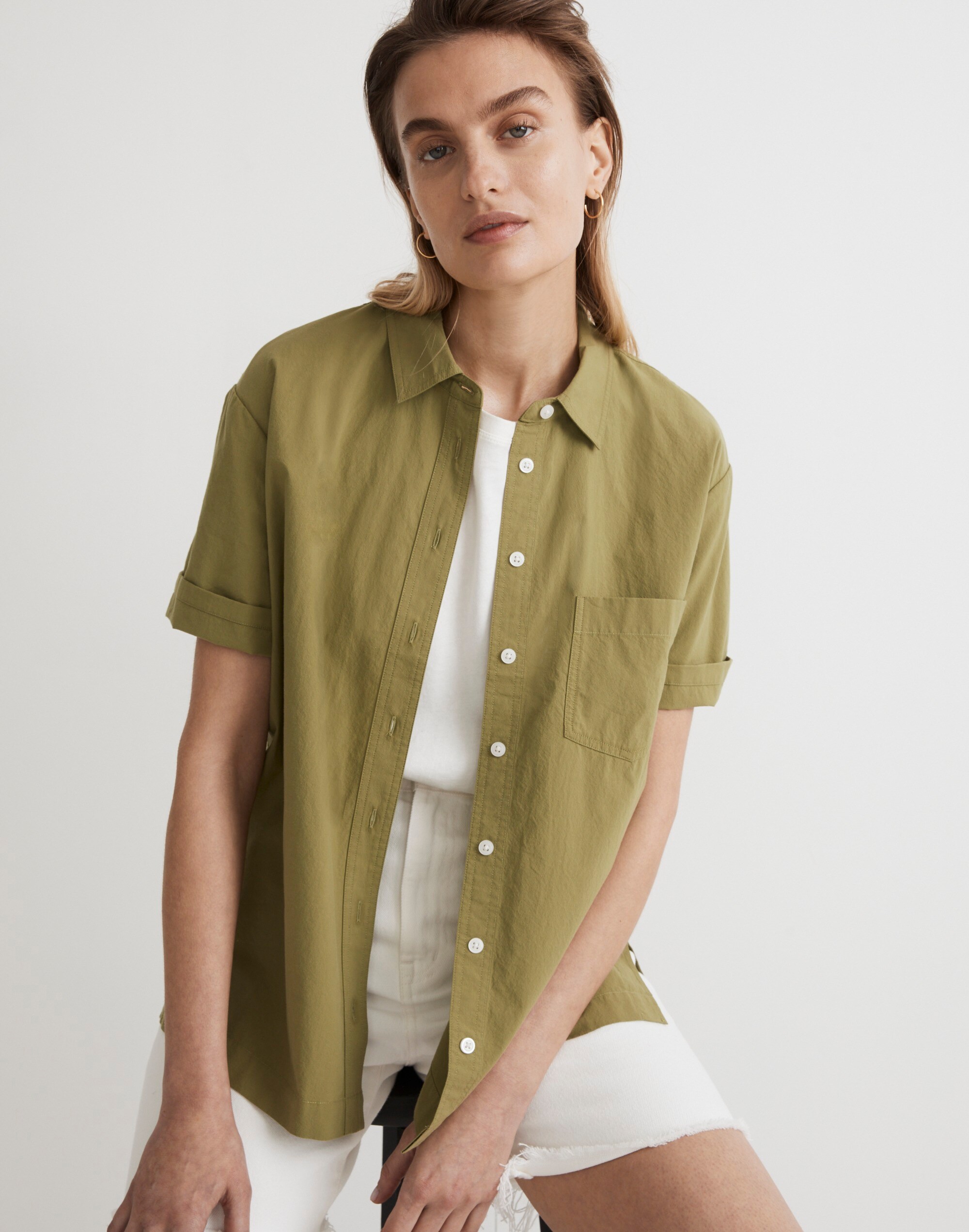 Signature Poplin Short-Sleeve Button-Down Shirt