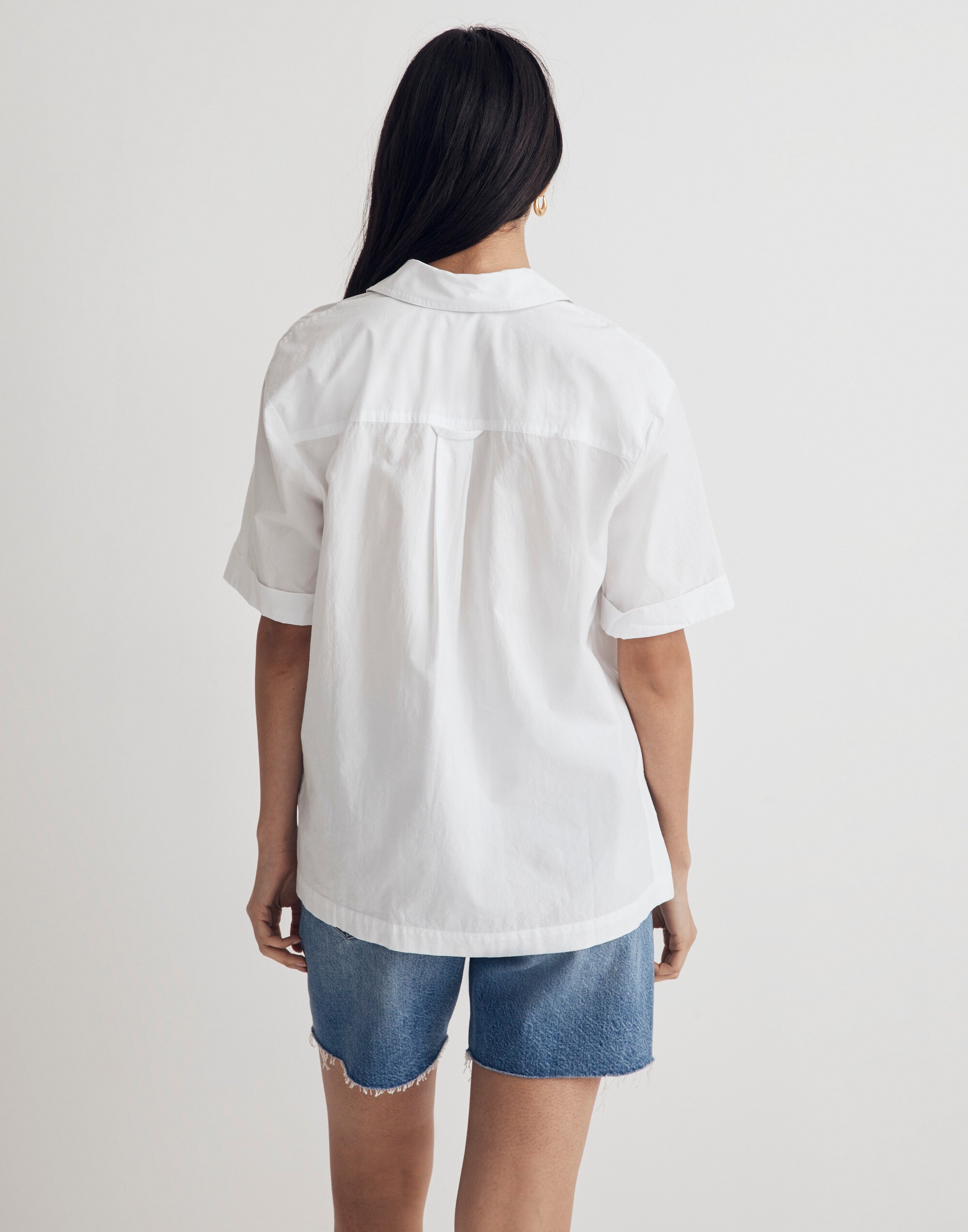 Half Slvs Stretch Poplin Button Down Shirt