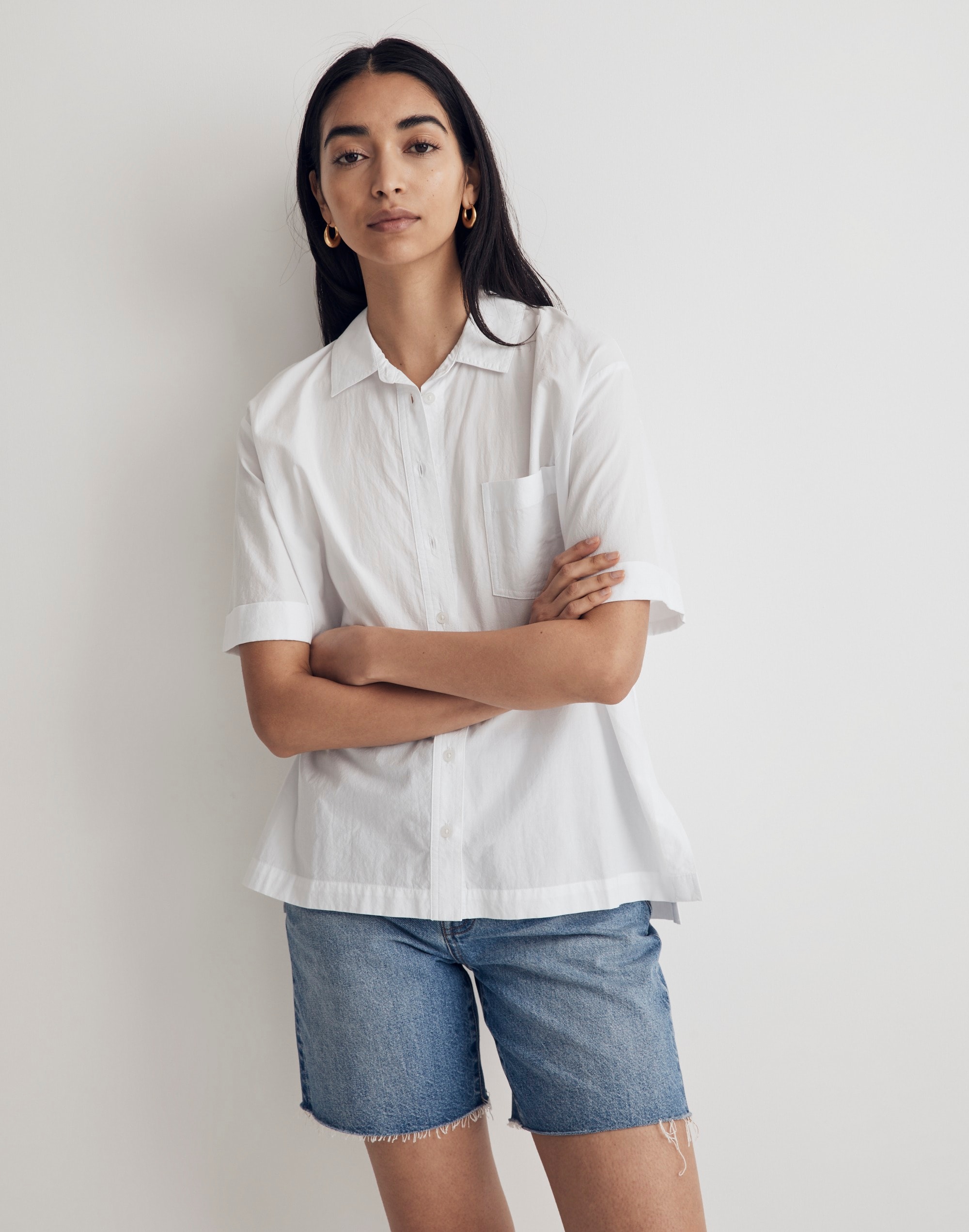 Signature Poplin Short-Sleeve Button-Down Shirt