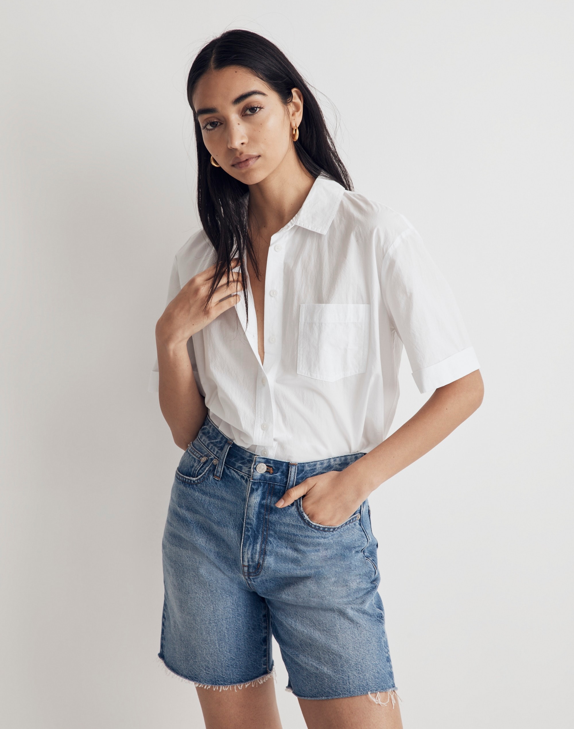Signature Poplin Short-Sleeve Button-Down Shirt