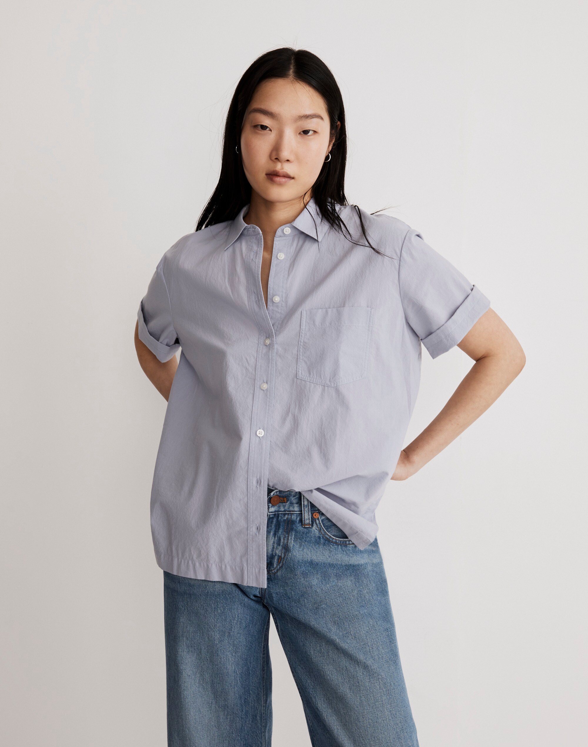 Signature Poplin Short-Sleeve Button-Down Shirt