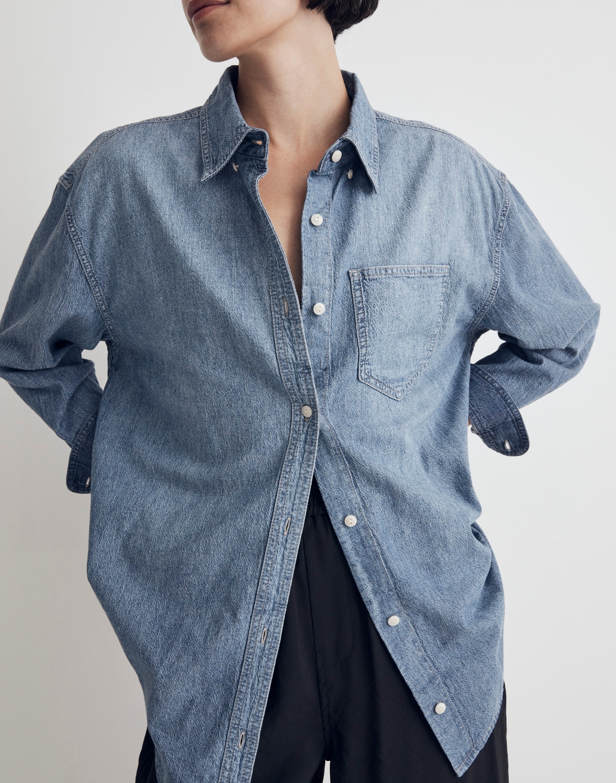 Denim Button-Down Collar Oversized Shirt