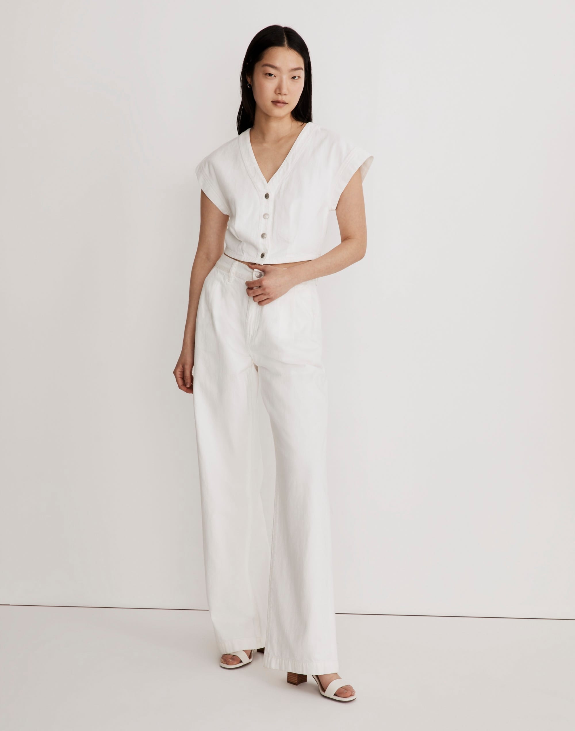 Denim Cap-Sleeve Crop Top