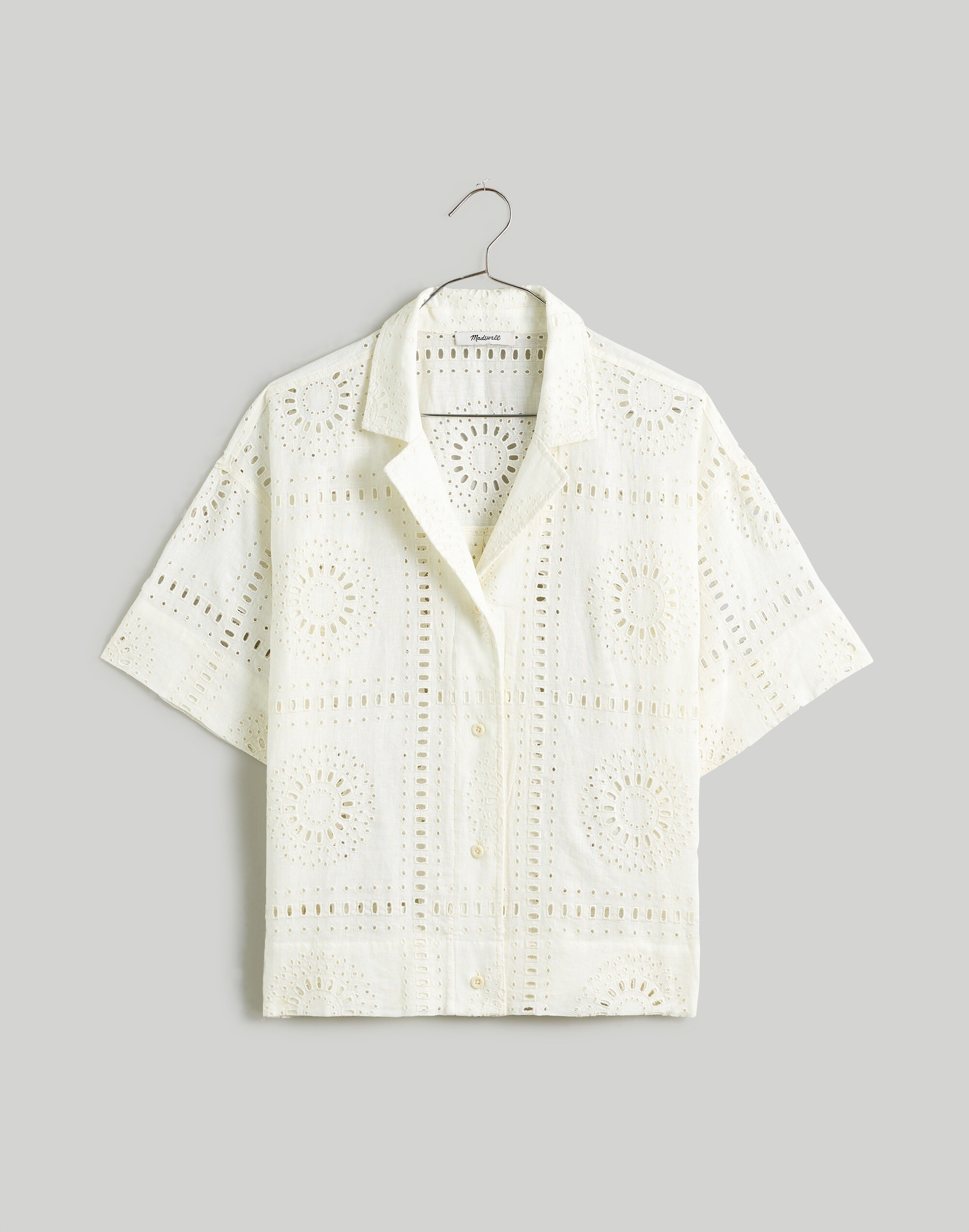 Eyelet Button-Up Camp Shirt